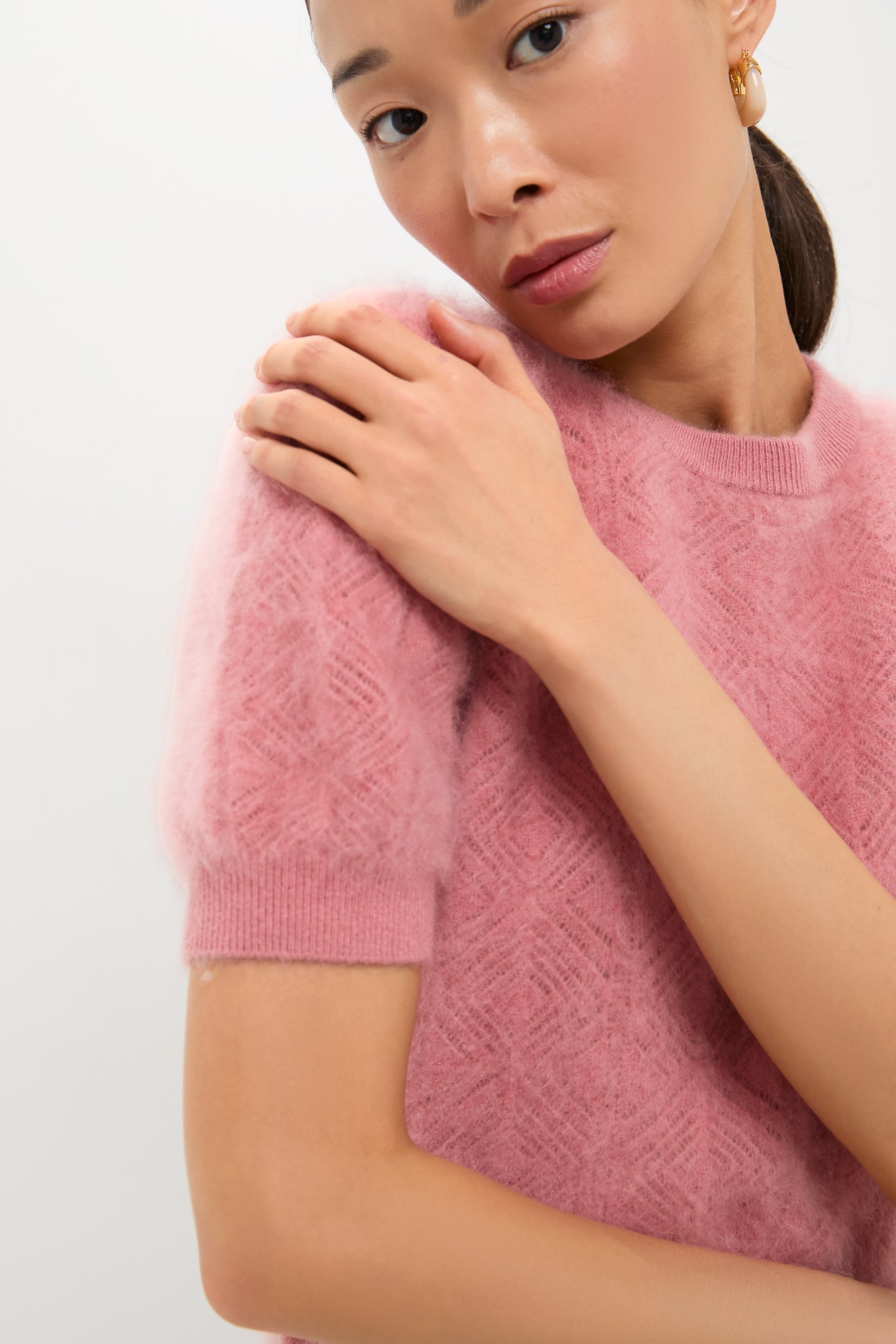 Dusty Rose Brushed Merino Wool Puff Sleeve Lexie Sweater-Beilave