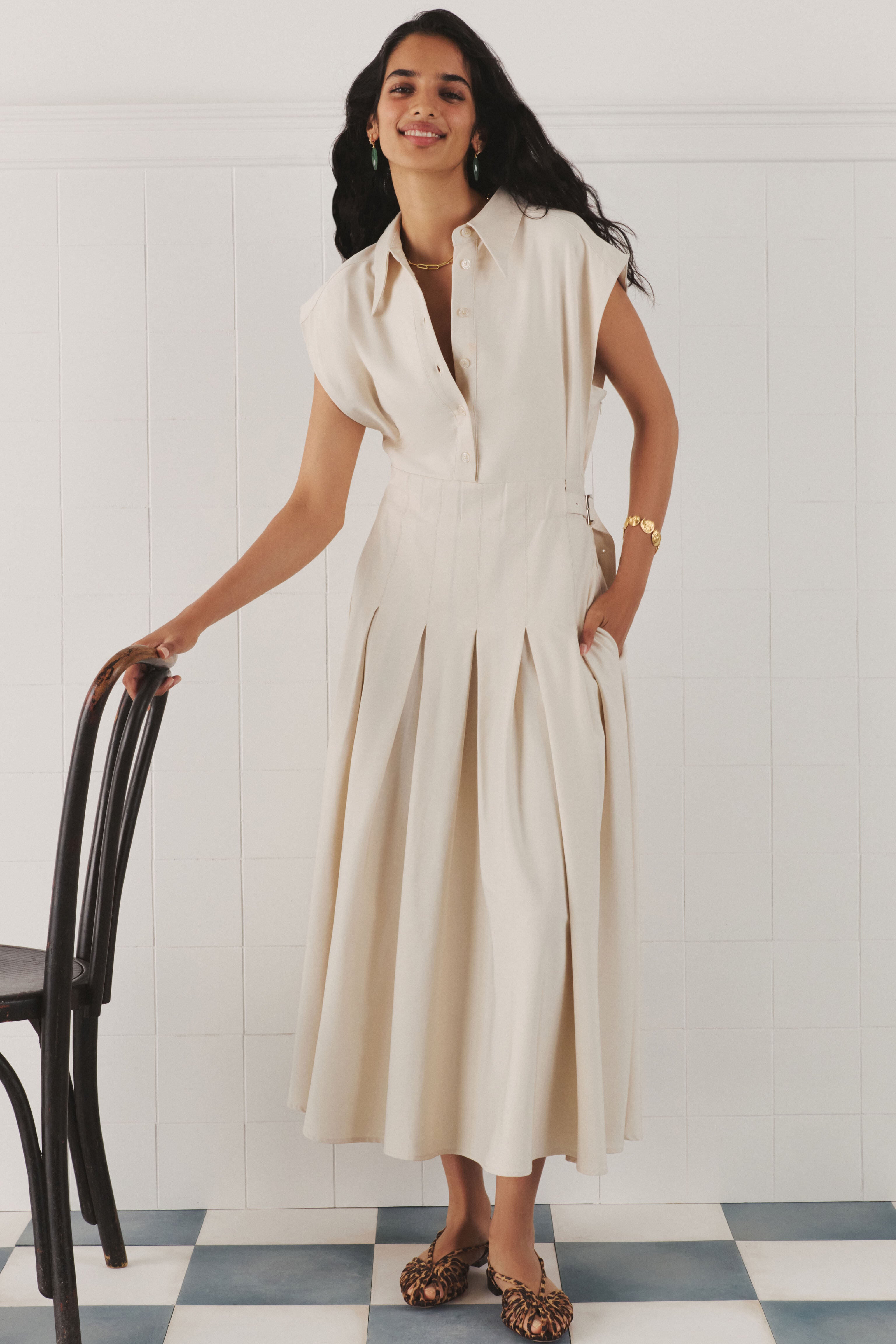 Ecru Quince Midi Shirt Dress-Beilave