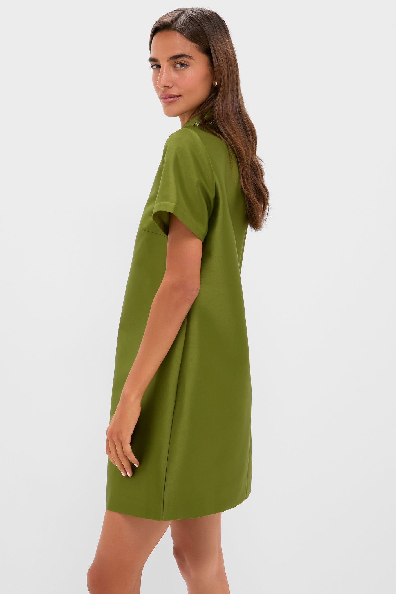 Green Embellished Aurelie Shift Dress-Beilave