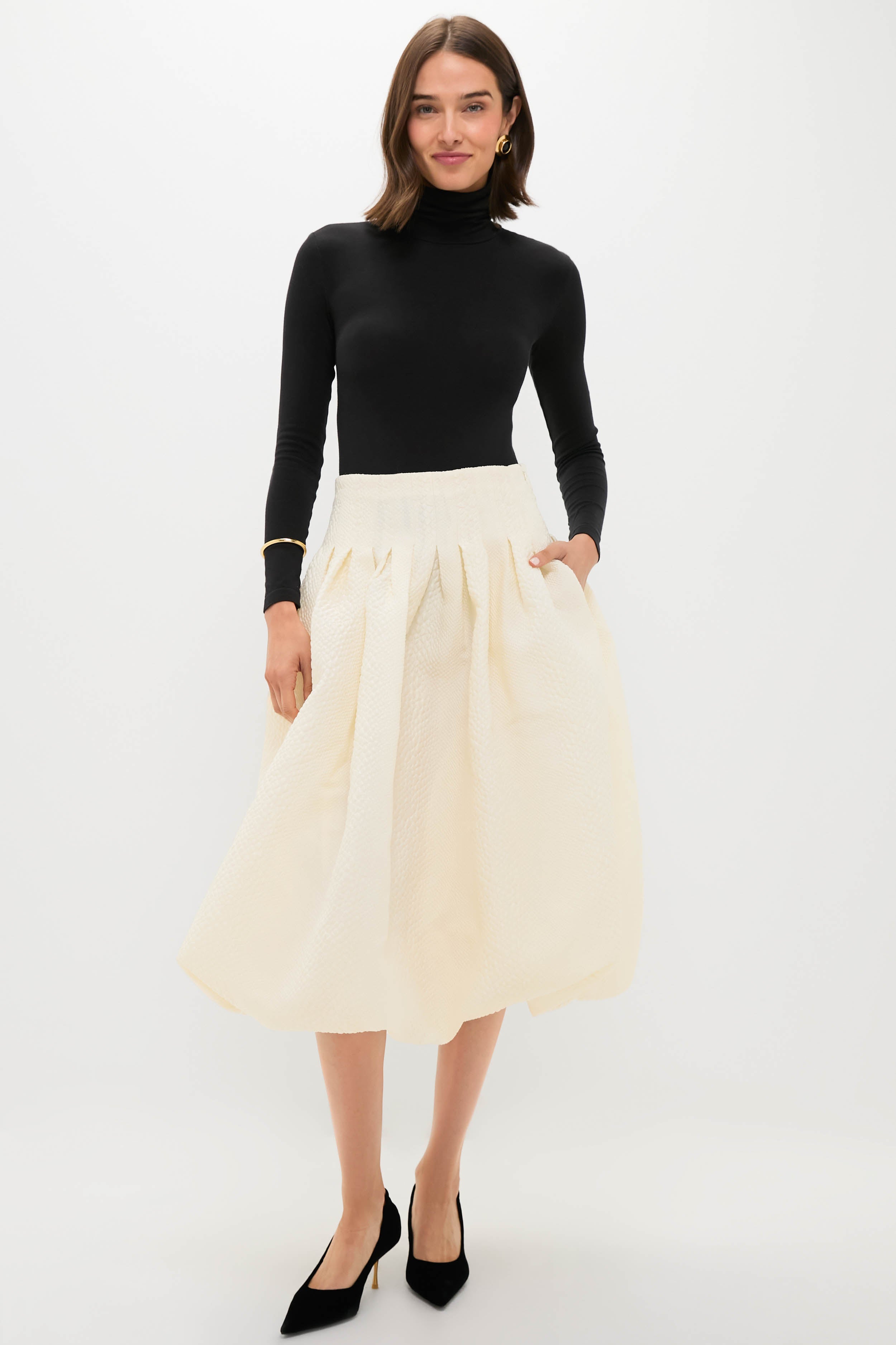 Cream Fayetta Embossed Bubble Skirt-Beilave