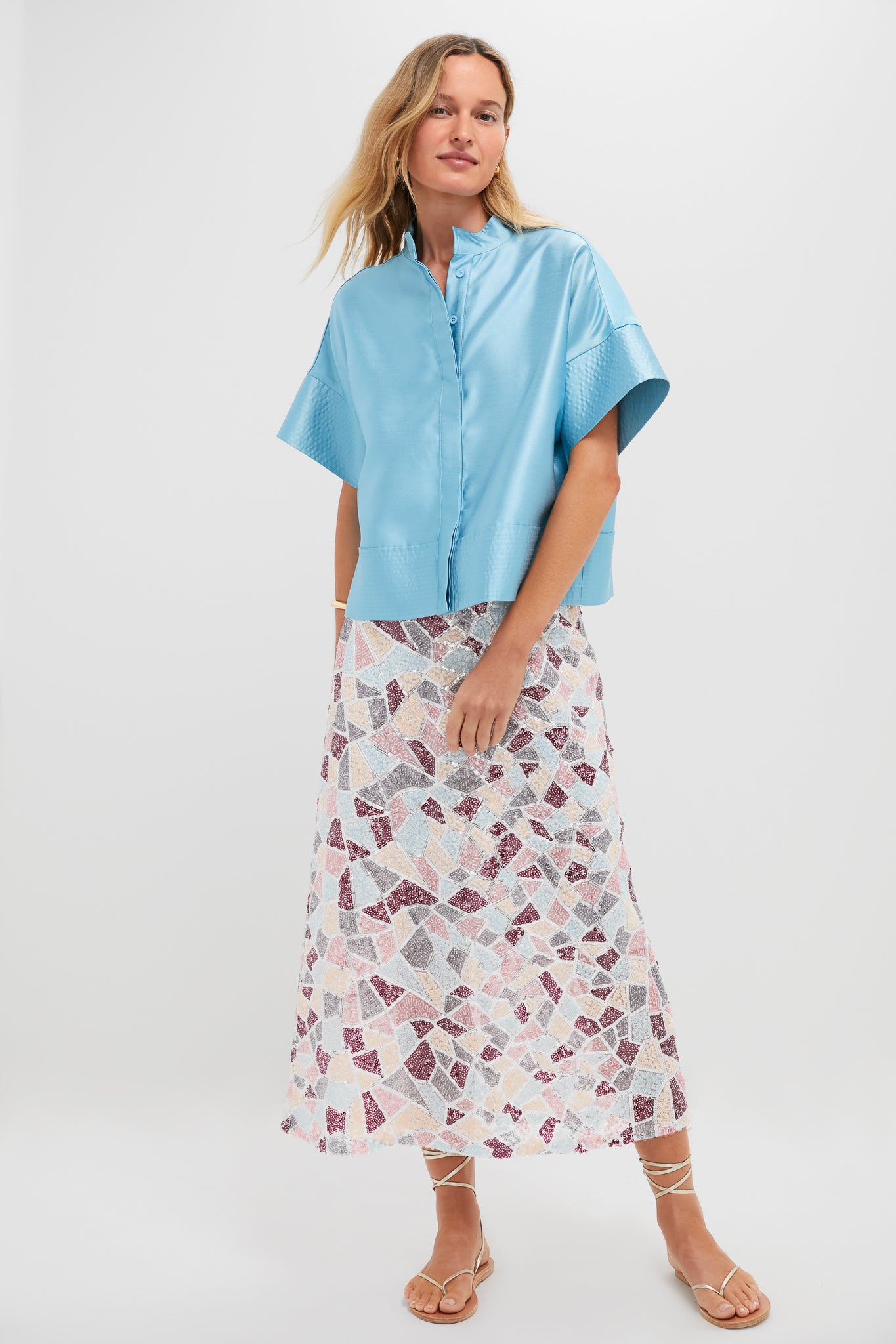 Robin's Egg Blue Trapunto Stitch Sofia Shirt-Beilave