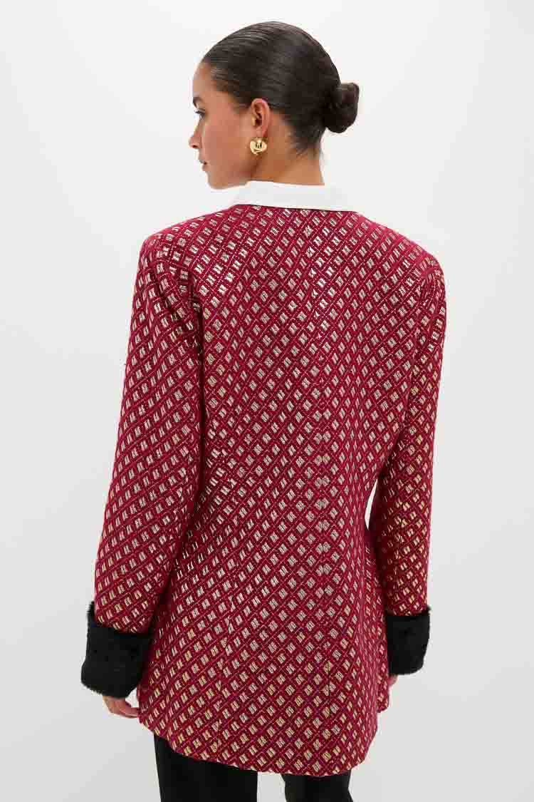 Burgundy and Gold Lea Geom Fur Jacket-Beilave