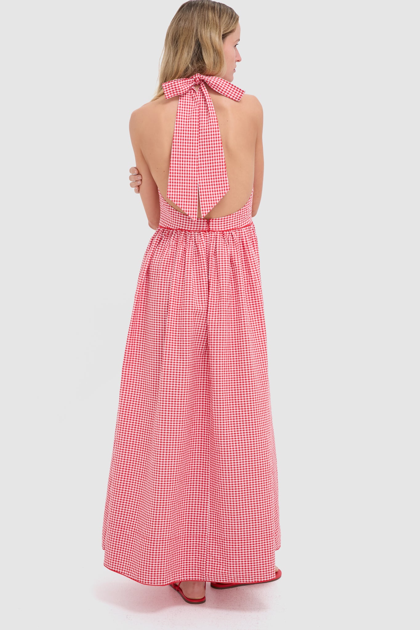 Red Gingham Halter Marcie Dress-Beilave