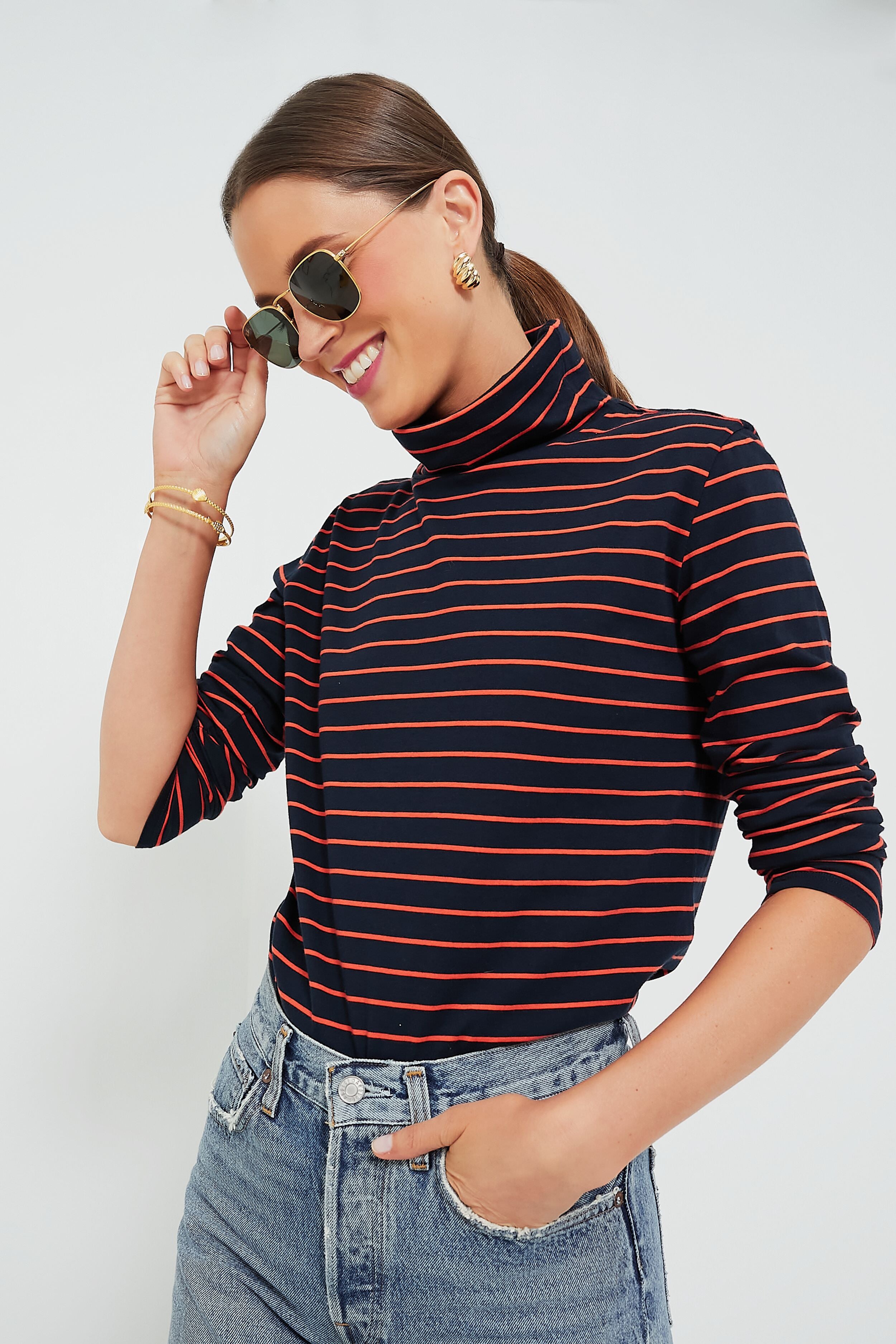 The Navy and Poppy Striped Turtleneck-Beilave