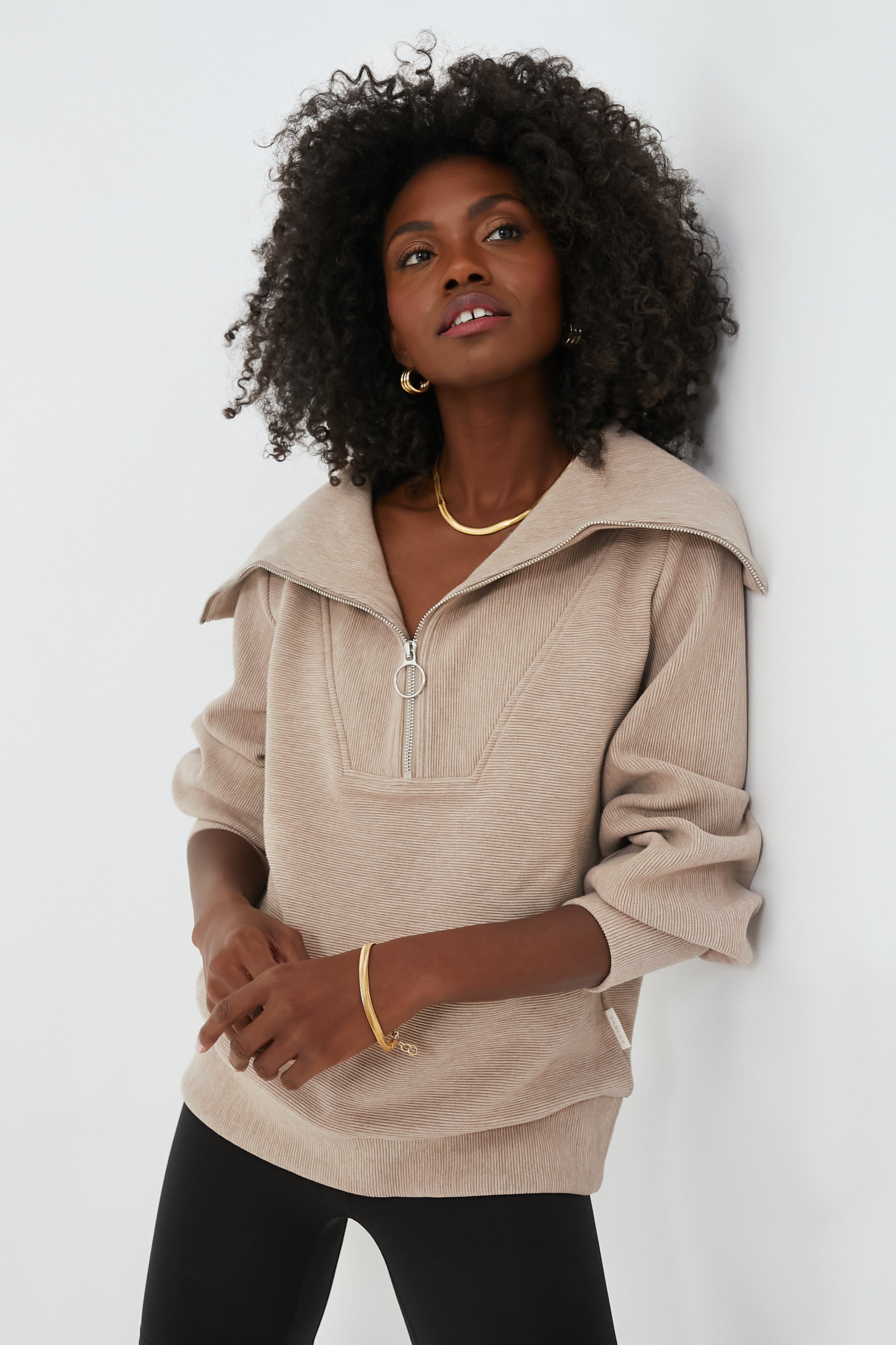 Taupe Marl Vine Half Zip-Beilave