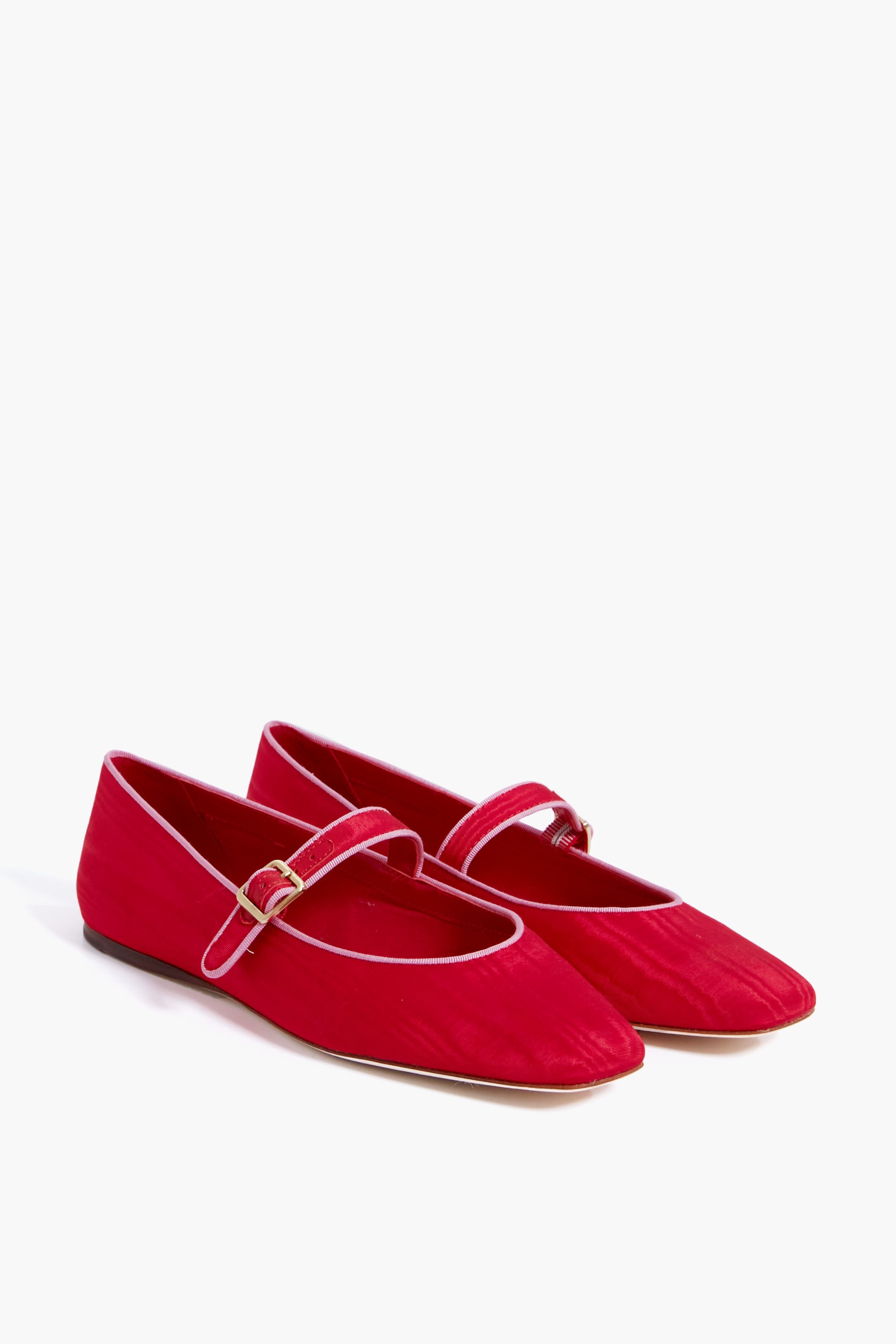 Red Moire Ginger Mary Jane Flat-Beilave
