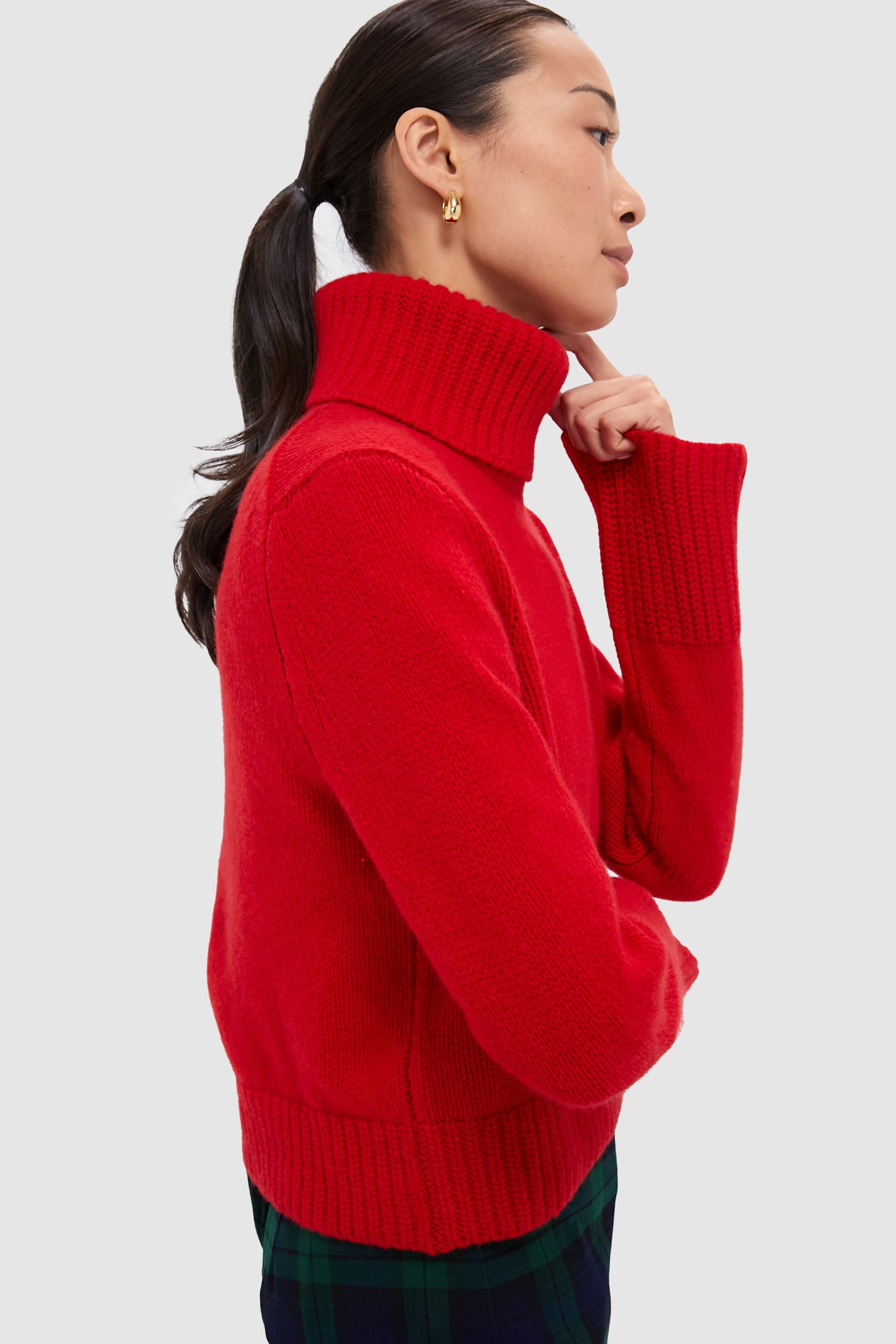 Fall Red Wool Cashmere Blend Turtleneck-Beilave