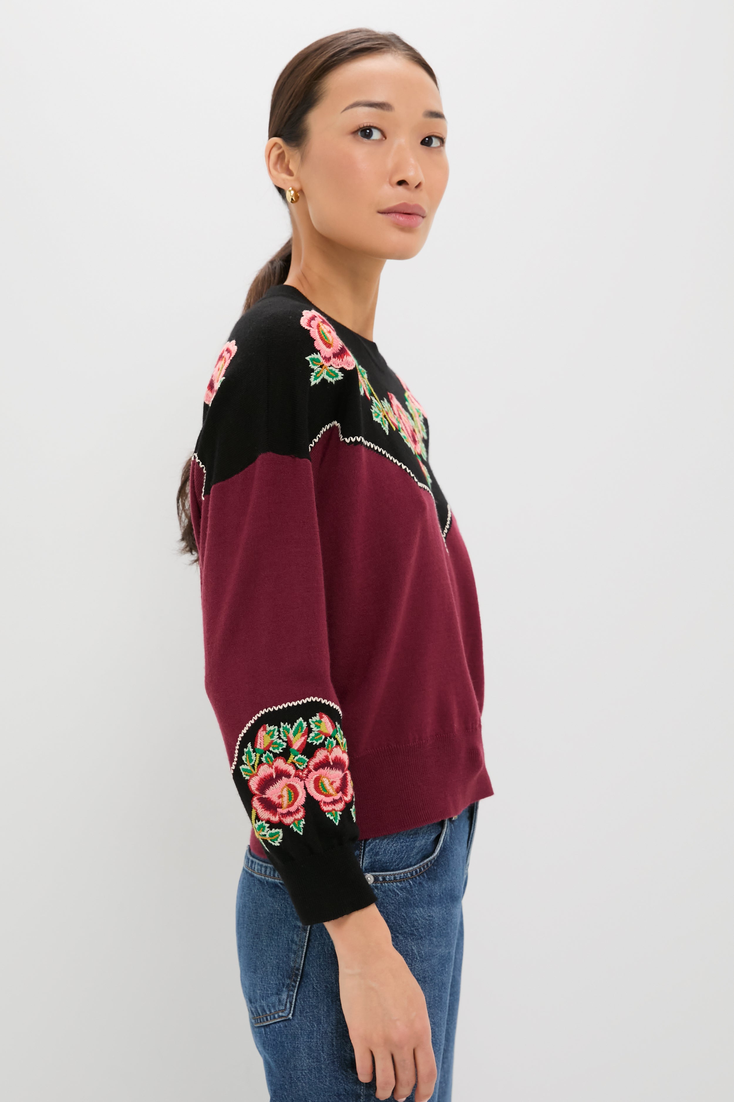 Wine Heirloom Rose Western Pullover-Beilave