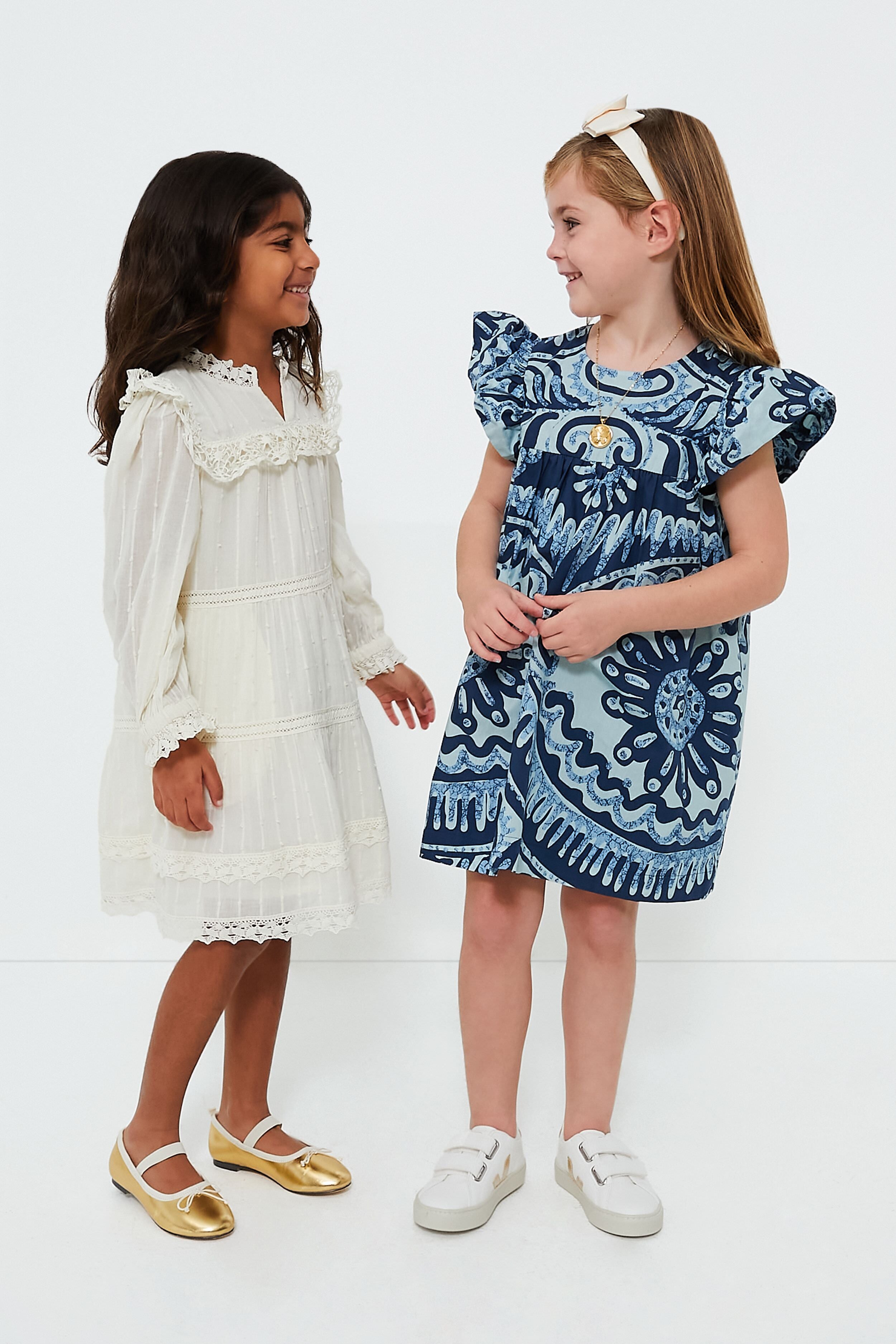 Exclusive Blue Charlough Print Flutter Sleeve Dress-Beilave