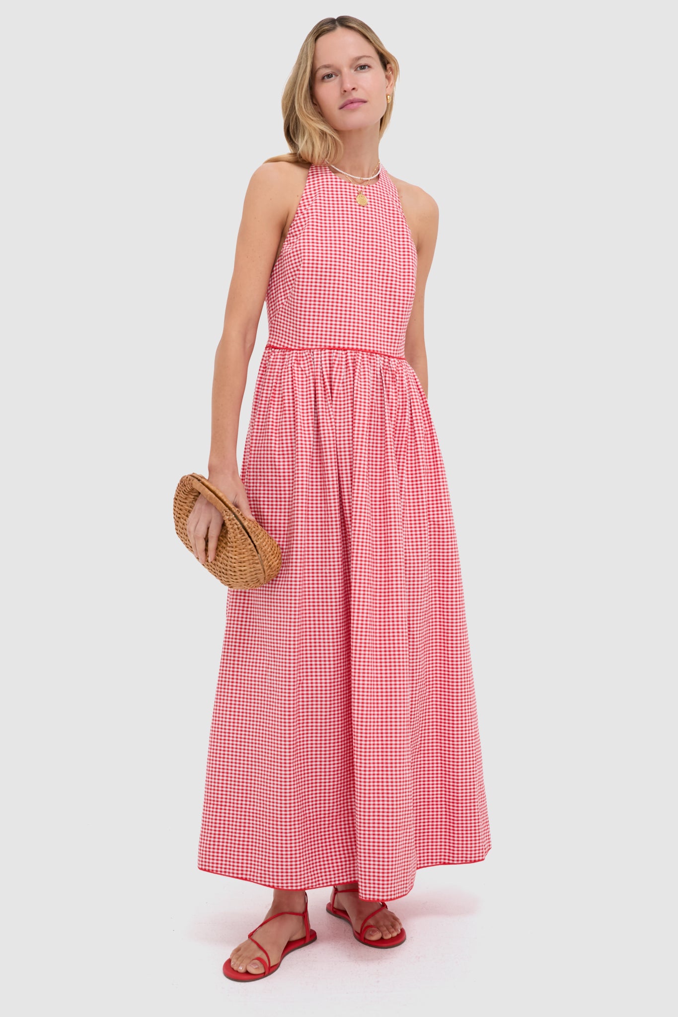 Red Gingham Halter Marcie Dress-Beilave