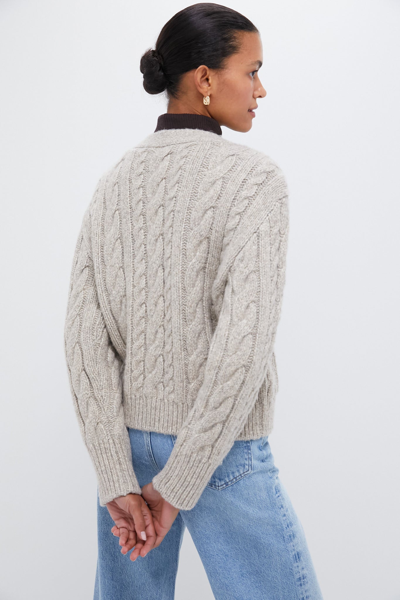Gray Cable Knit Cropped Arthur Cardigan-Beilave