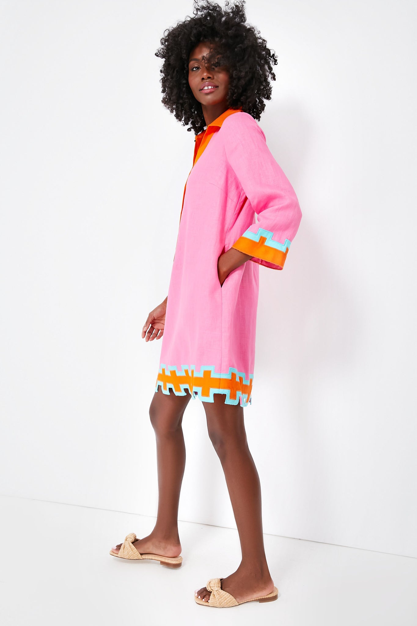Peony Pink and Tangerine Collier Dress-Beilave