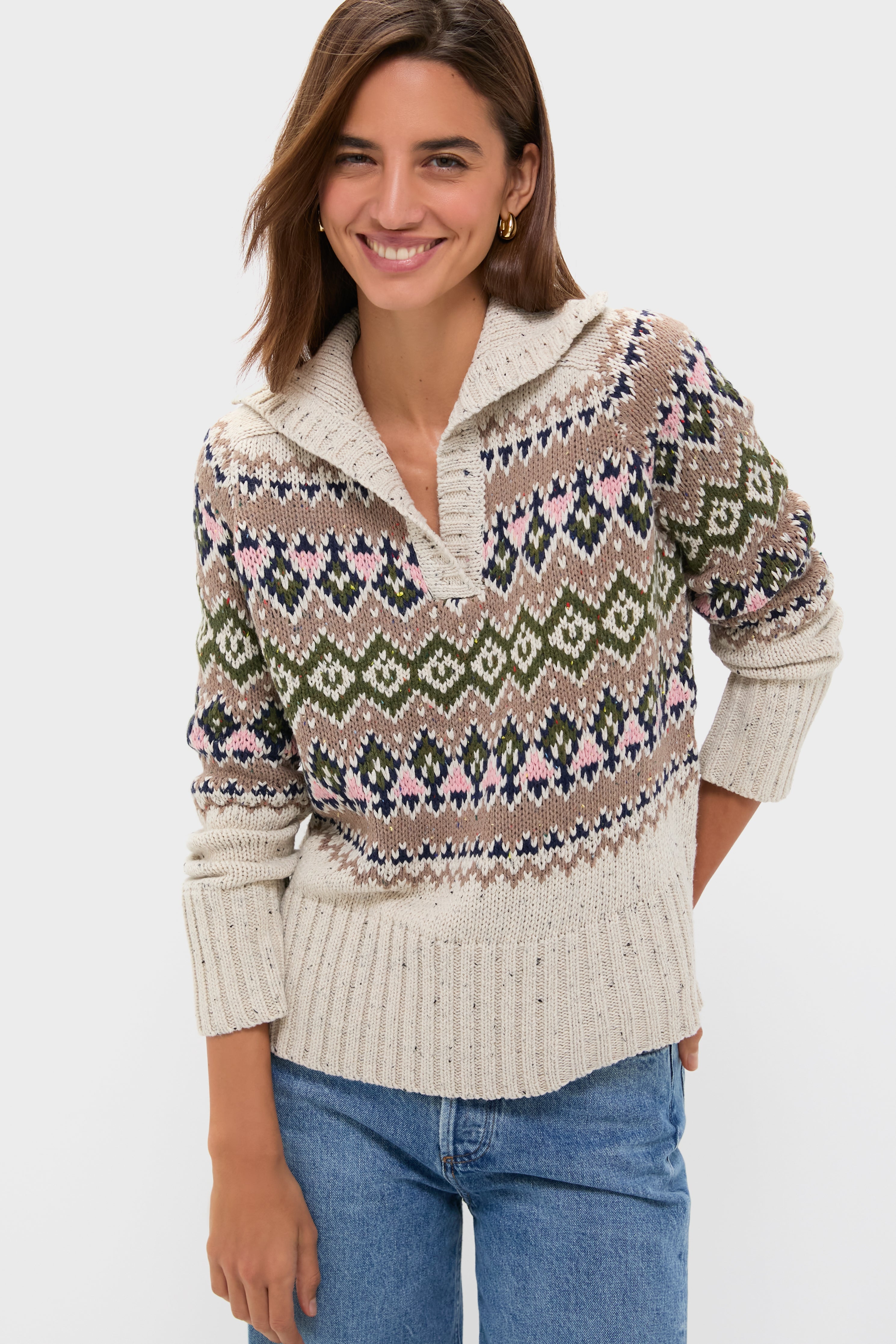 Eggshell Fair Isle Edna Sweater-Beilave