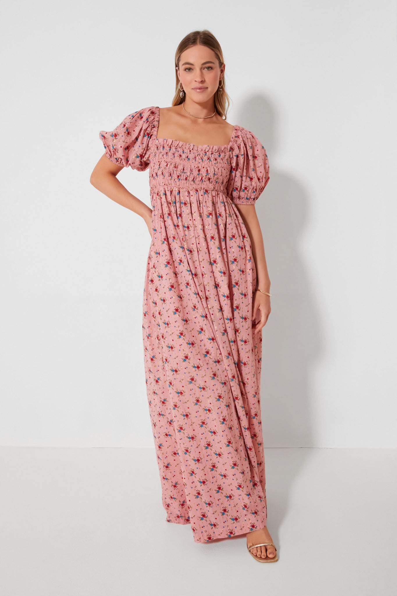 Primrose and Bouquet Floral Aurora Puff Sleeve Maxi Dress-Beilave