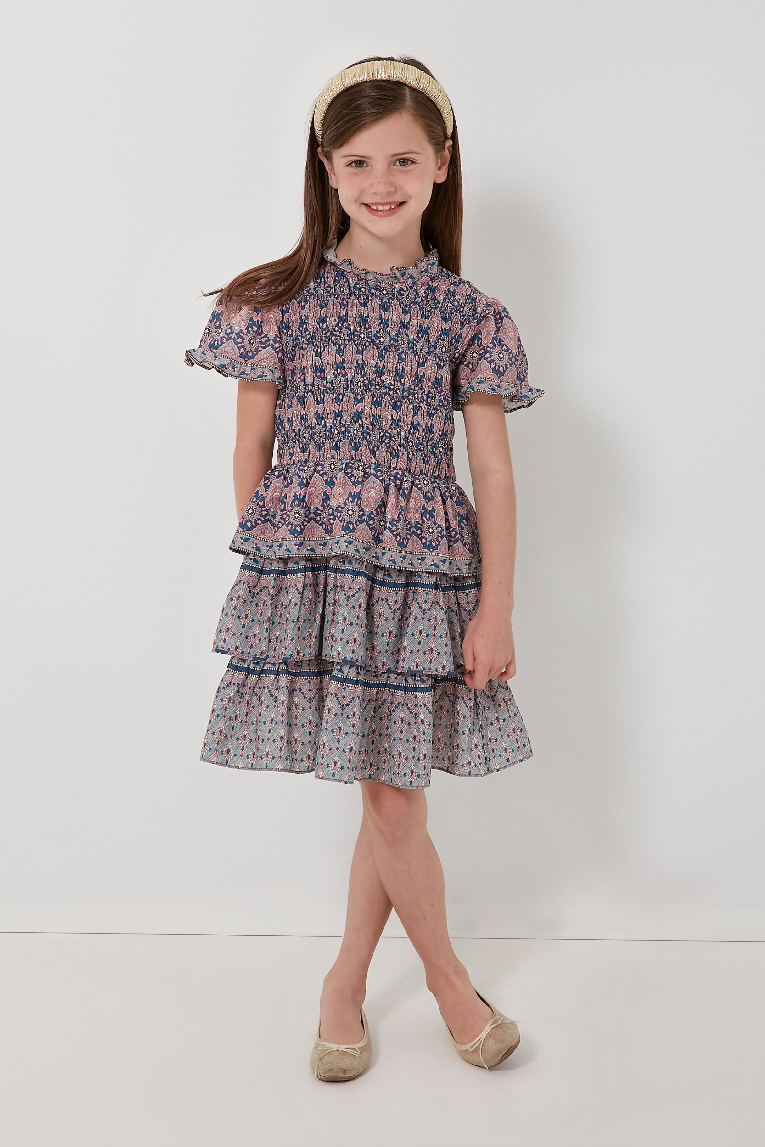 Parker Print Short Sleeve Smocked Dress-Beilave