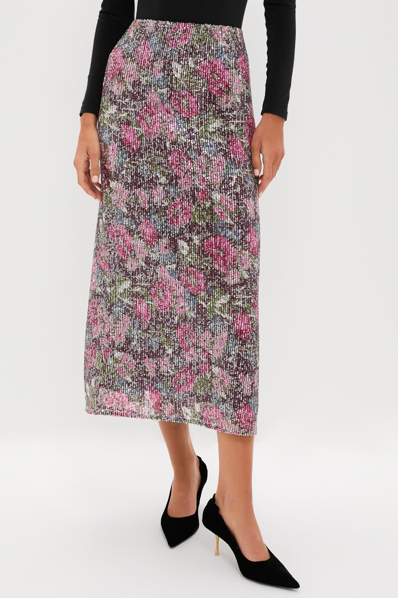 Floral Sequin McKey Midi Skirt-Beilave