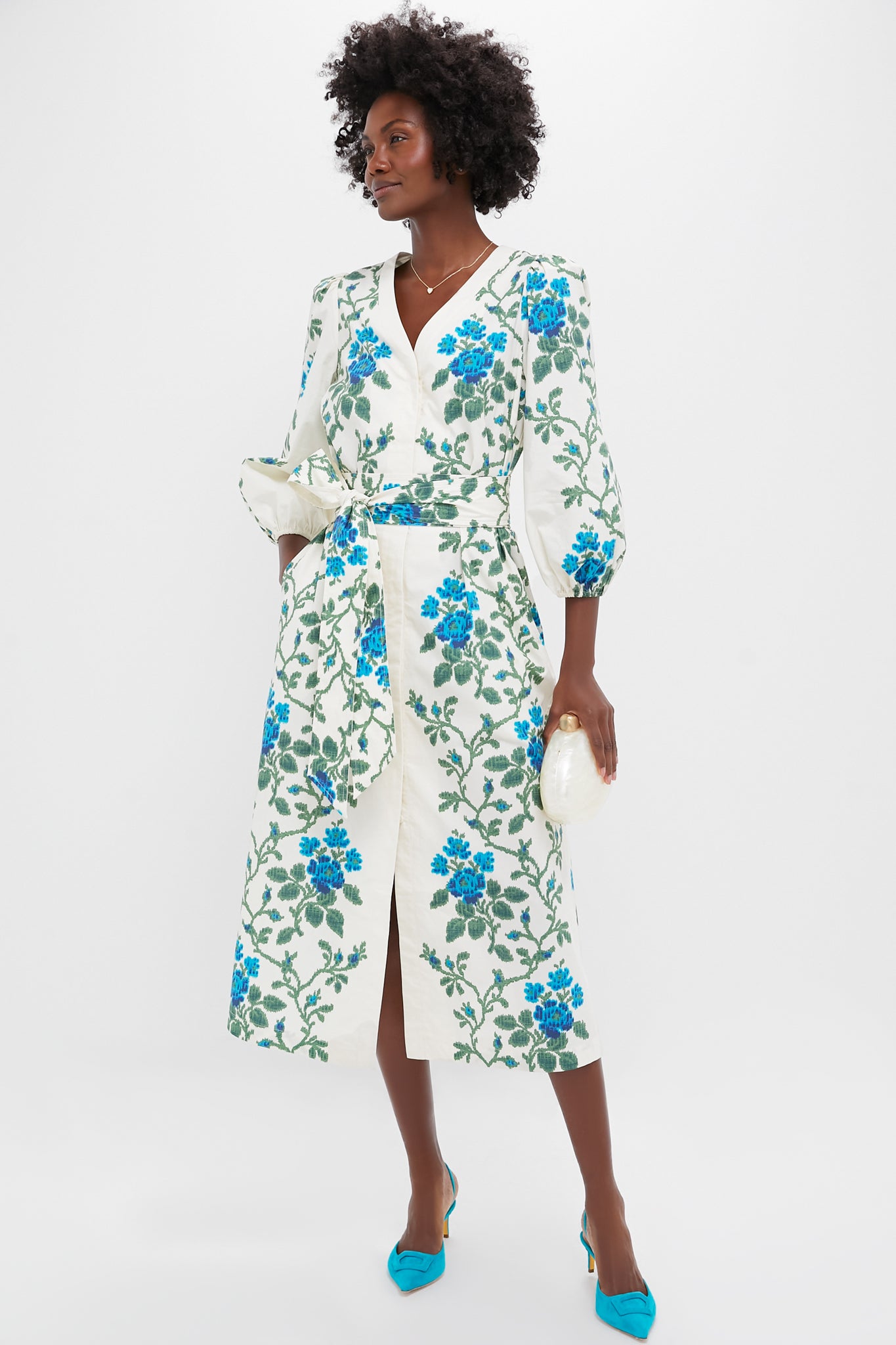 Cerulean Vine Cotton Poplin Lachlan Dress-Beilave