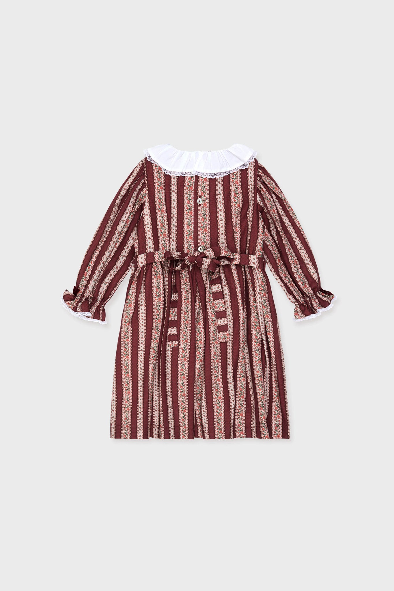 Burgundy Floral Stripe Festa Girl Hand-Smocked Dress-Beilave