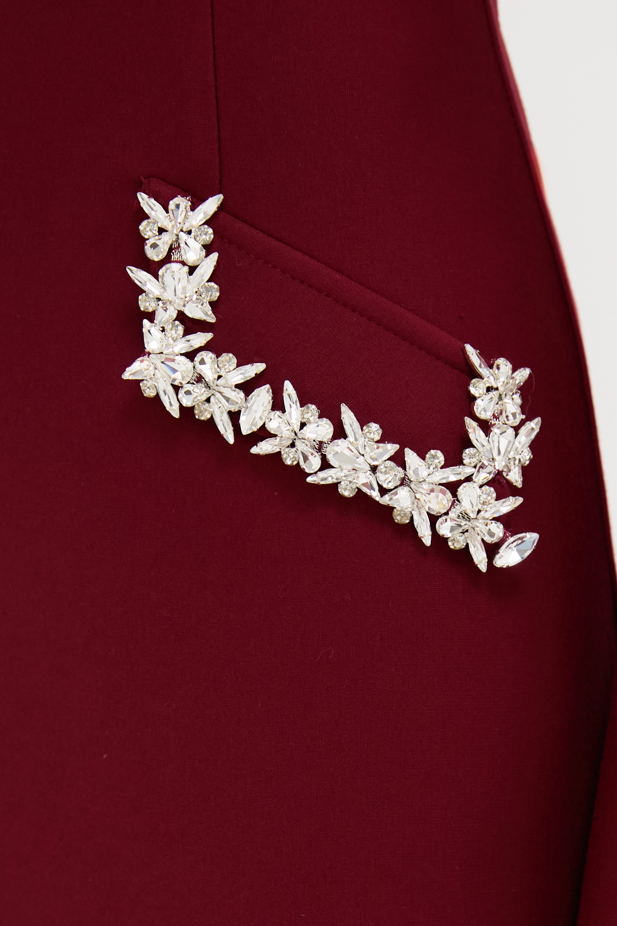 Oxblood Embellished Long Sleeve Bronwyn Mini Dress-Beilave