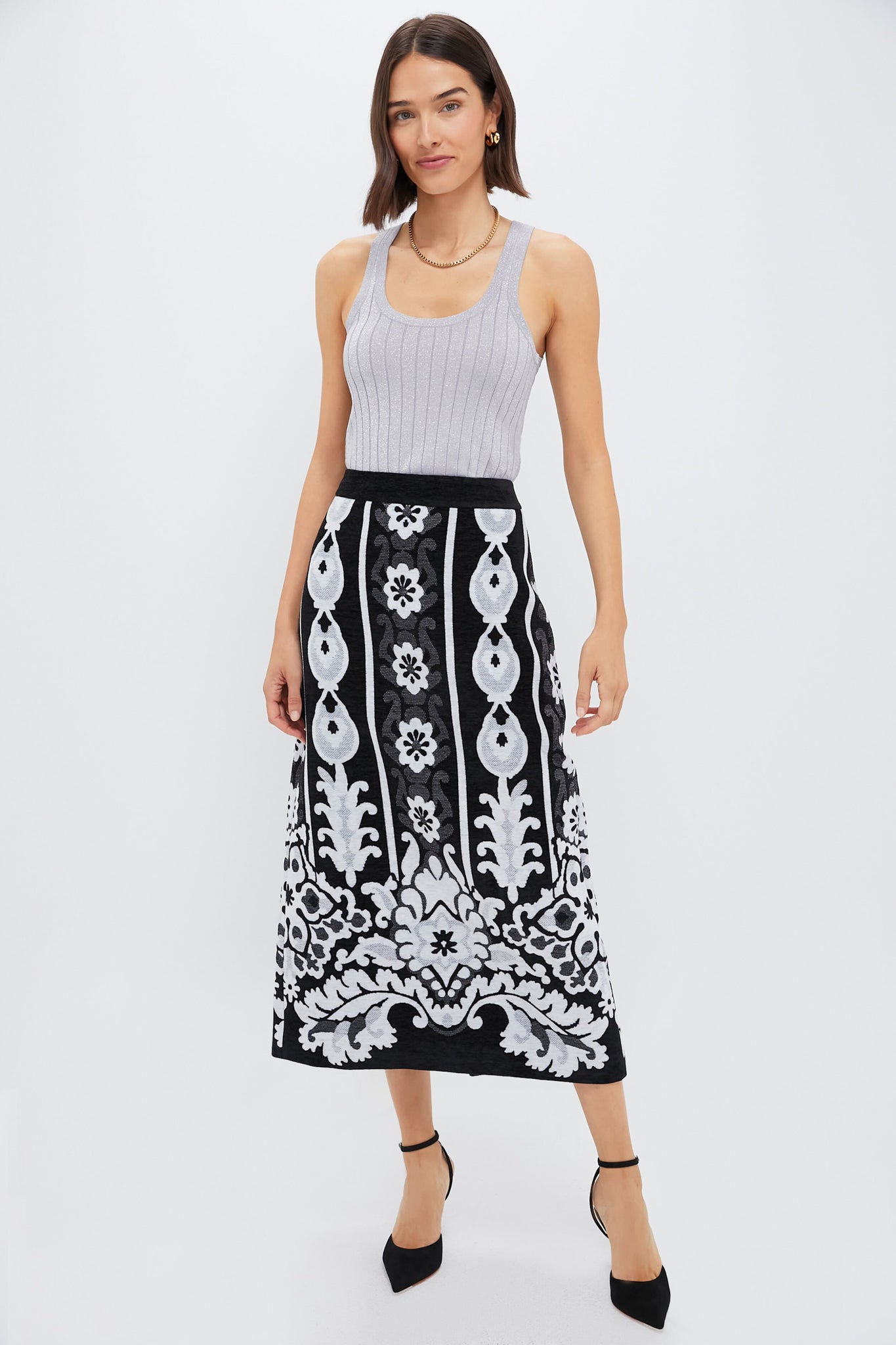 Silver Metallic Knit Ari Tank-Beilave