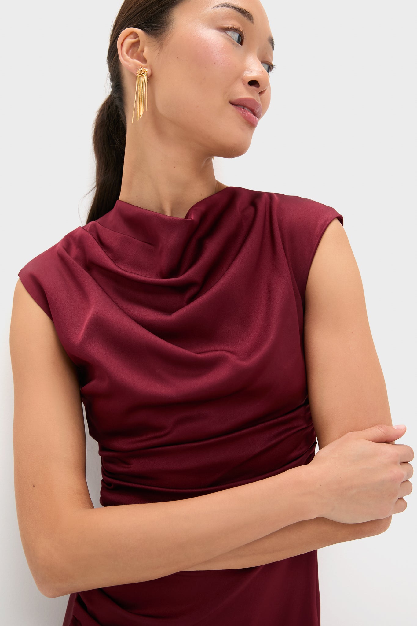 Oxblood Burke Draped Midi Dress-Beilave
