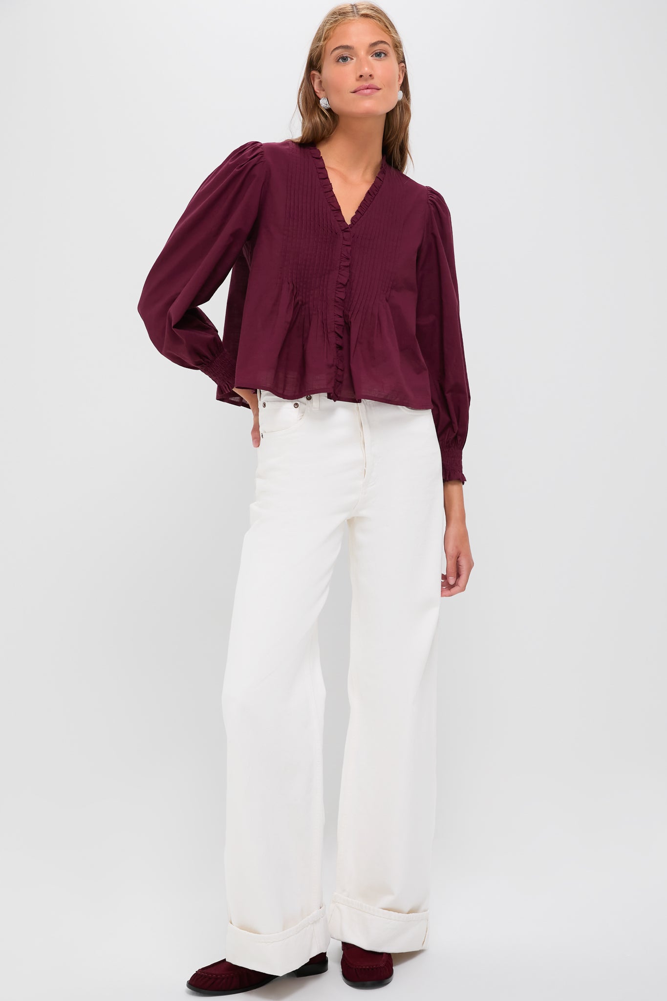 Exclusive Burgundy Anise Long Sleeve Top-Beilave