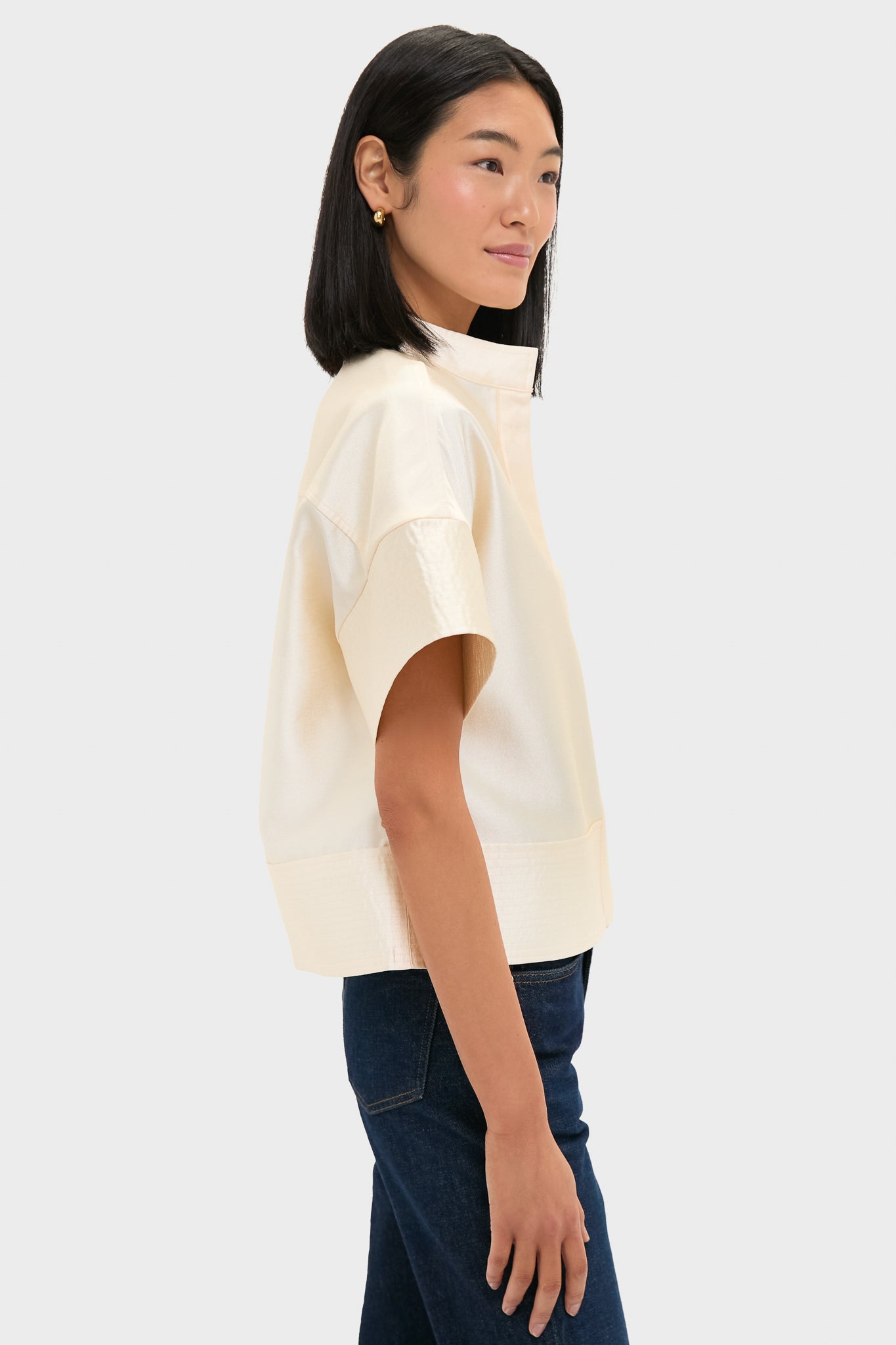 Winter White Dupioni Trapunto Stitch Sofia Shirt-Beilave