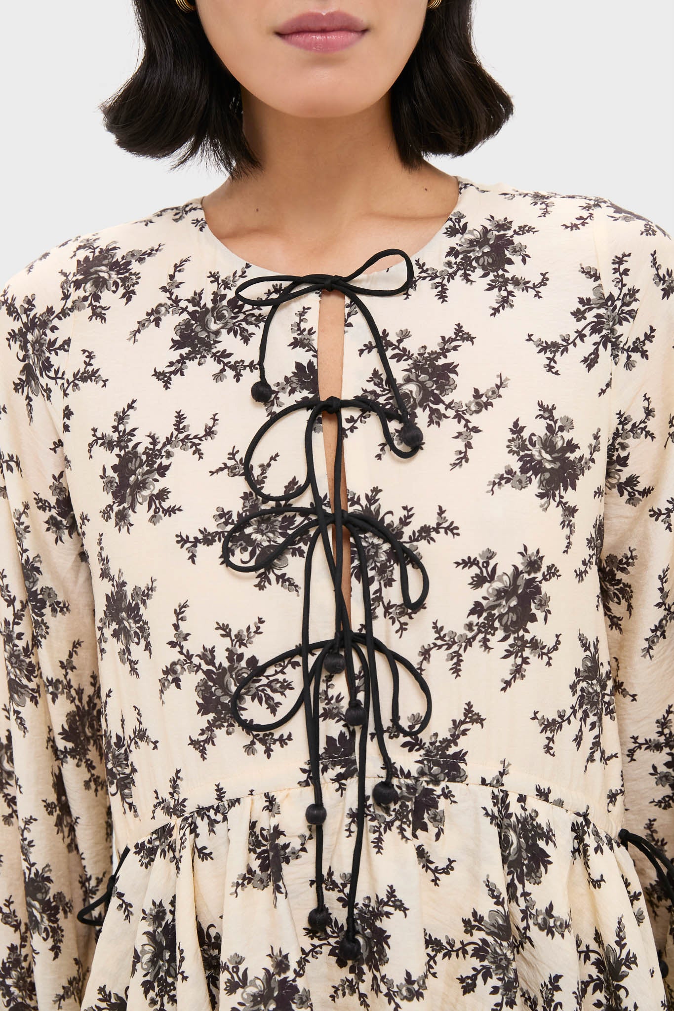 Cream Joan Print Tie Front Midi Dress-Beilave