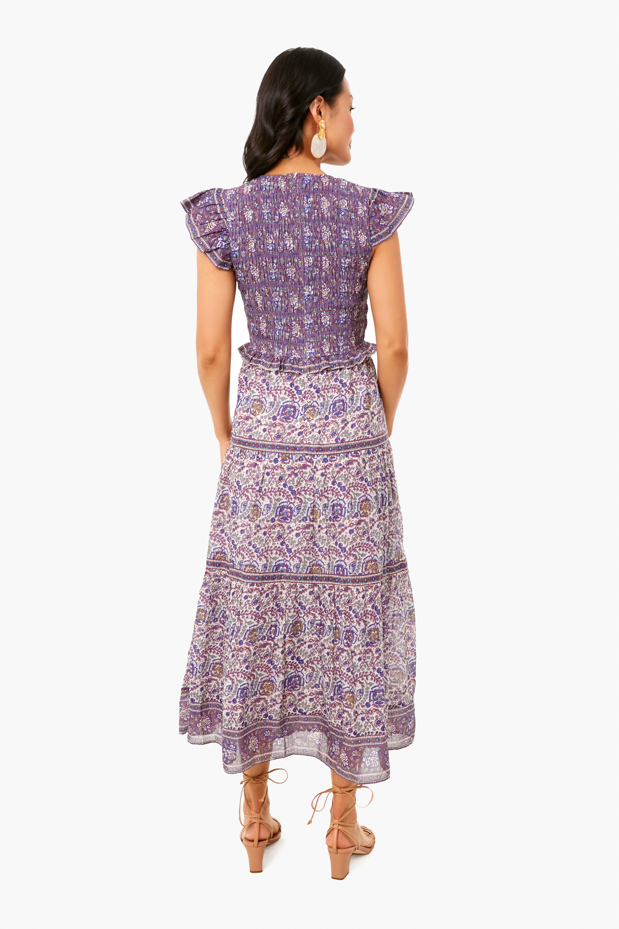 Exclusive Purple Rosita Border Smocked Midi Dress-Beilave