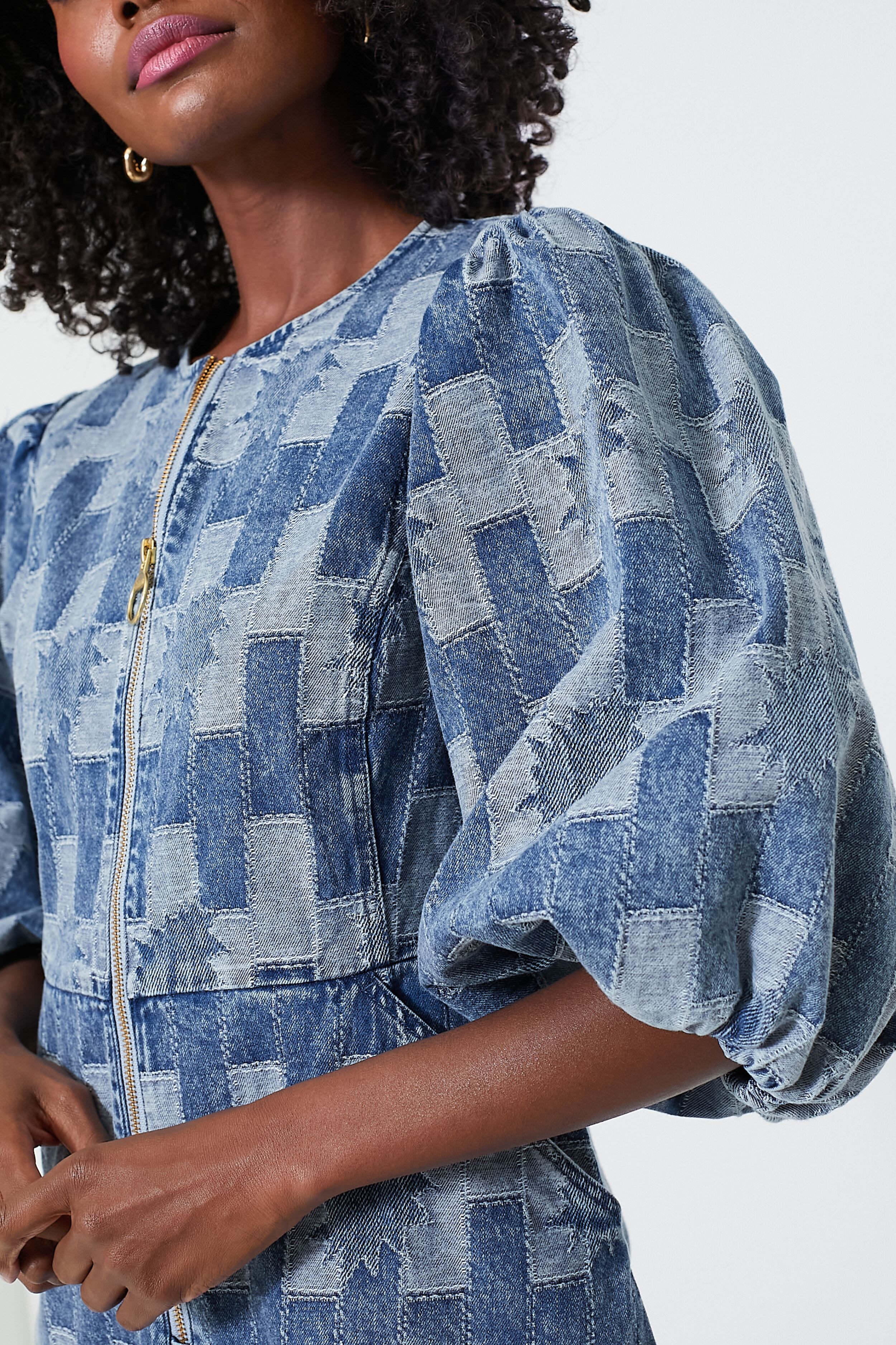 Patchwork Denim Bowhill Mini Dress-Beilave