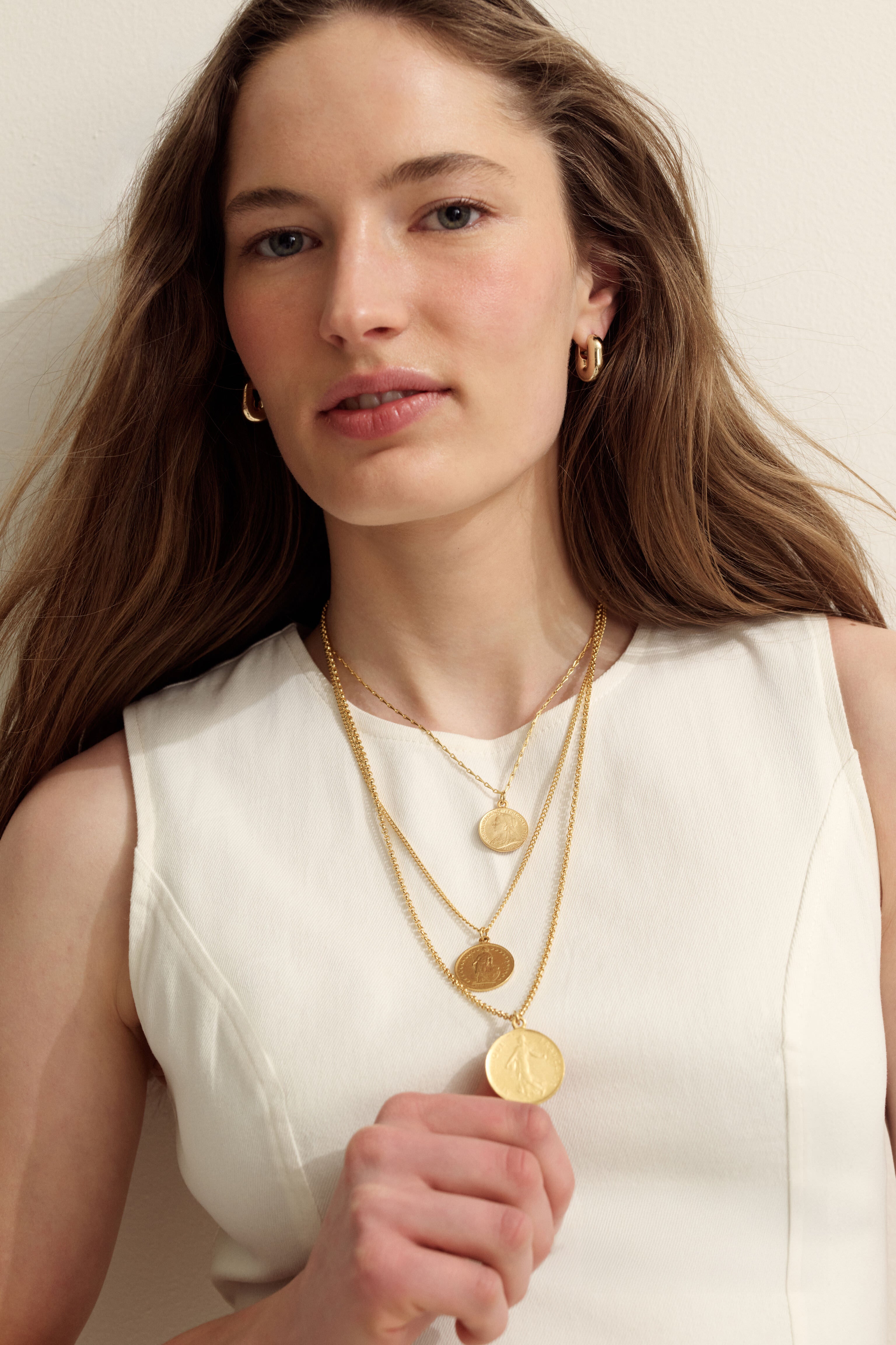 Gold Puffy U-Link Earrings-Beilave