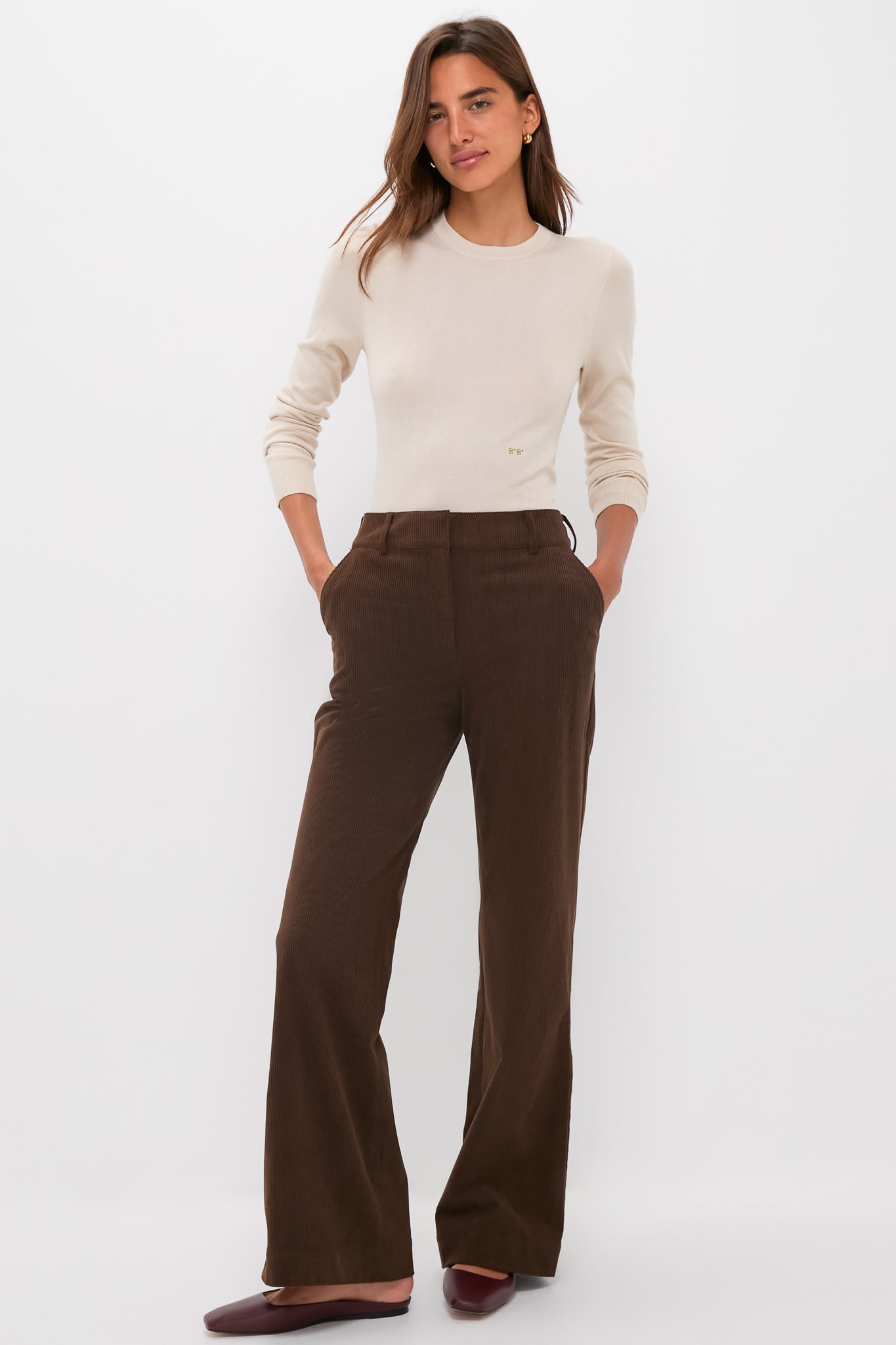 Sandstone Cashmere Silk Long Sleeve Katie Tee-Beilave