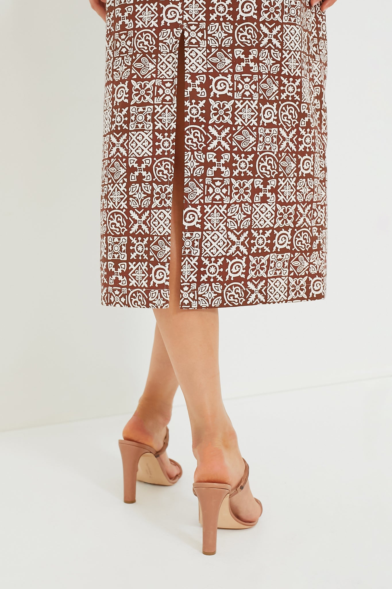 Brown with White Checkerboard Long Slip Dress-Beilave