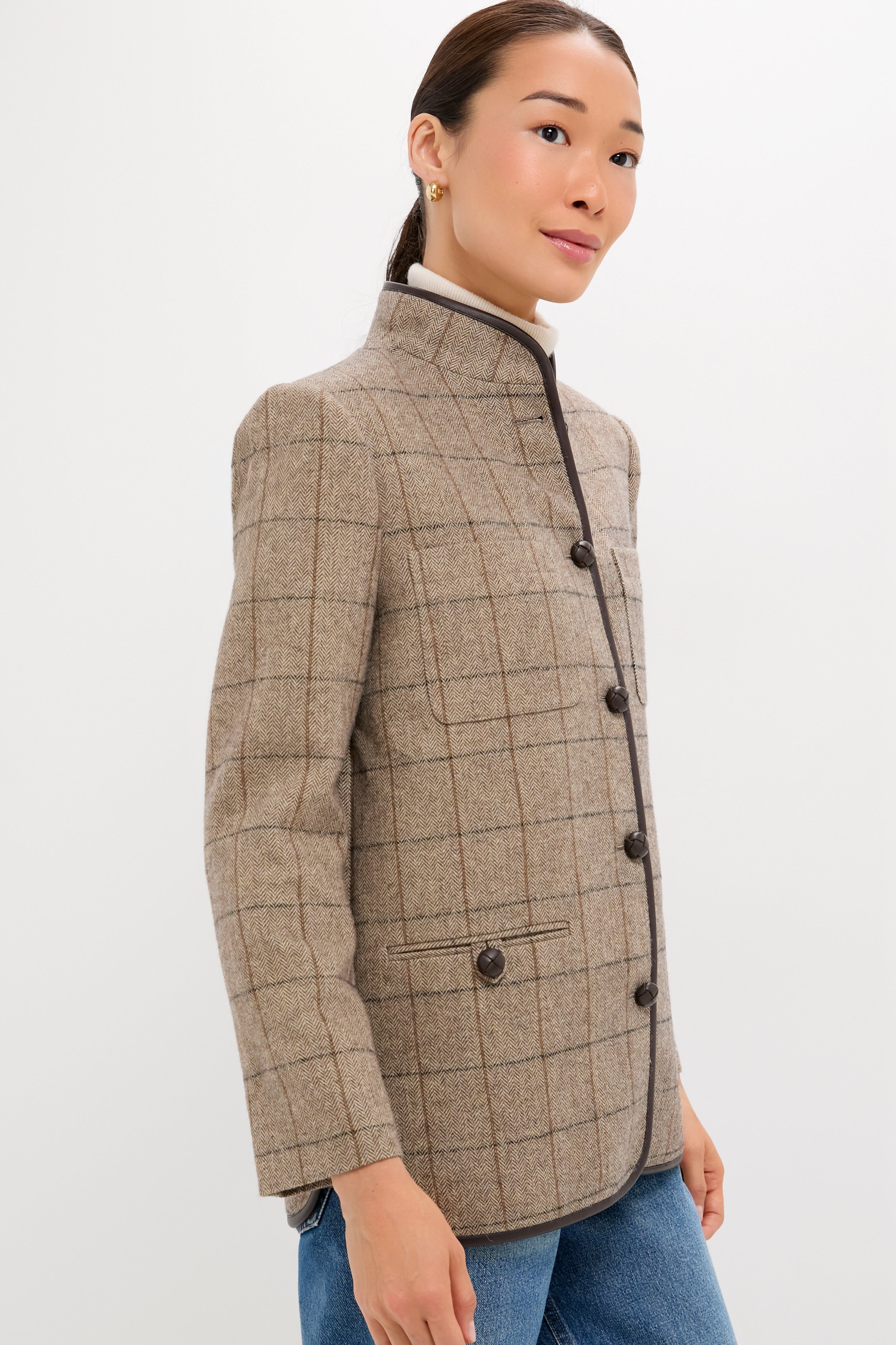 Brown Check Plaid Wool Dalton Jacket-Beilave