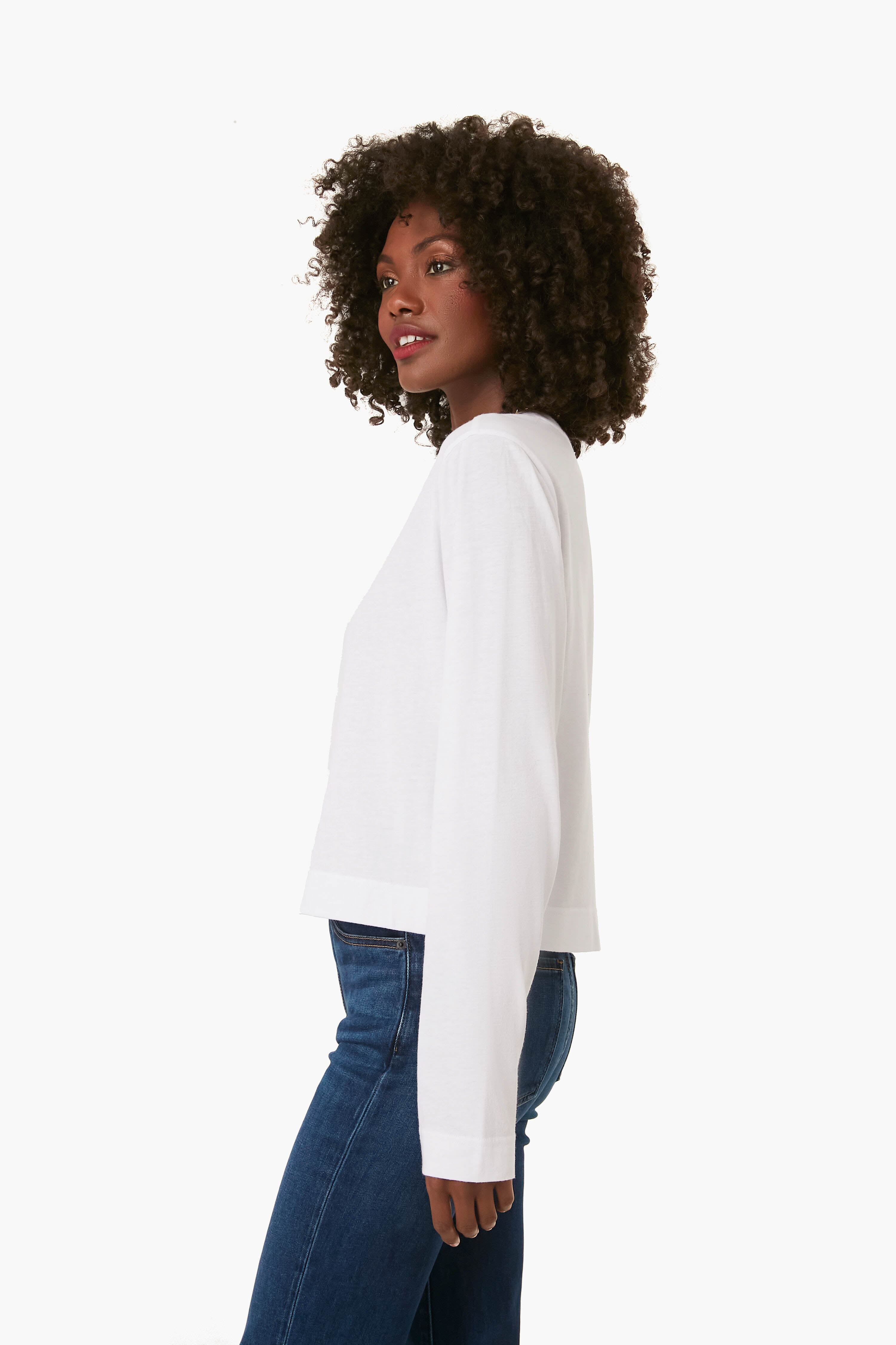 White Lupita Crop Long Sleeve Shirt-Beilave