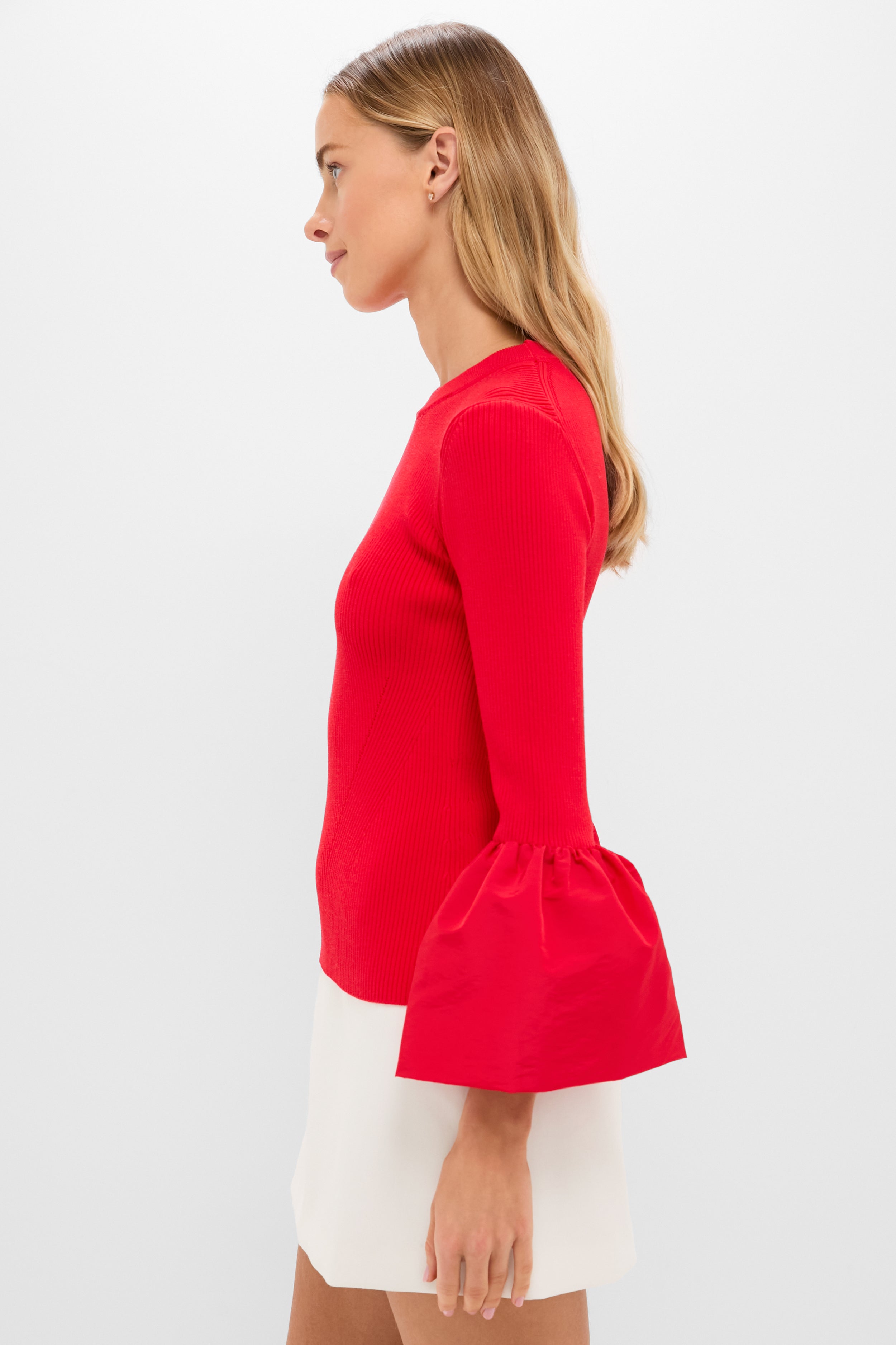 Red Knit Mixed Media Odin Blouse-Beilave