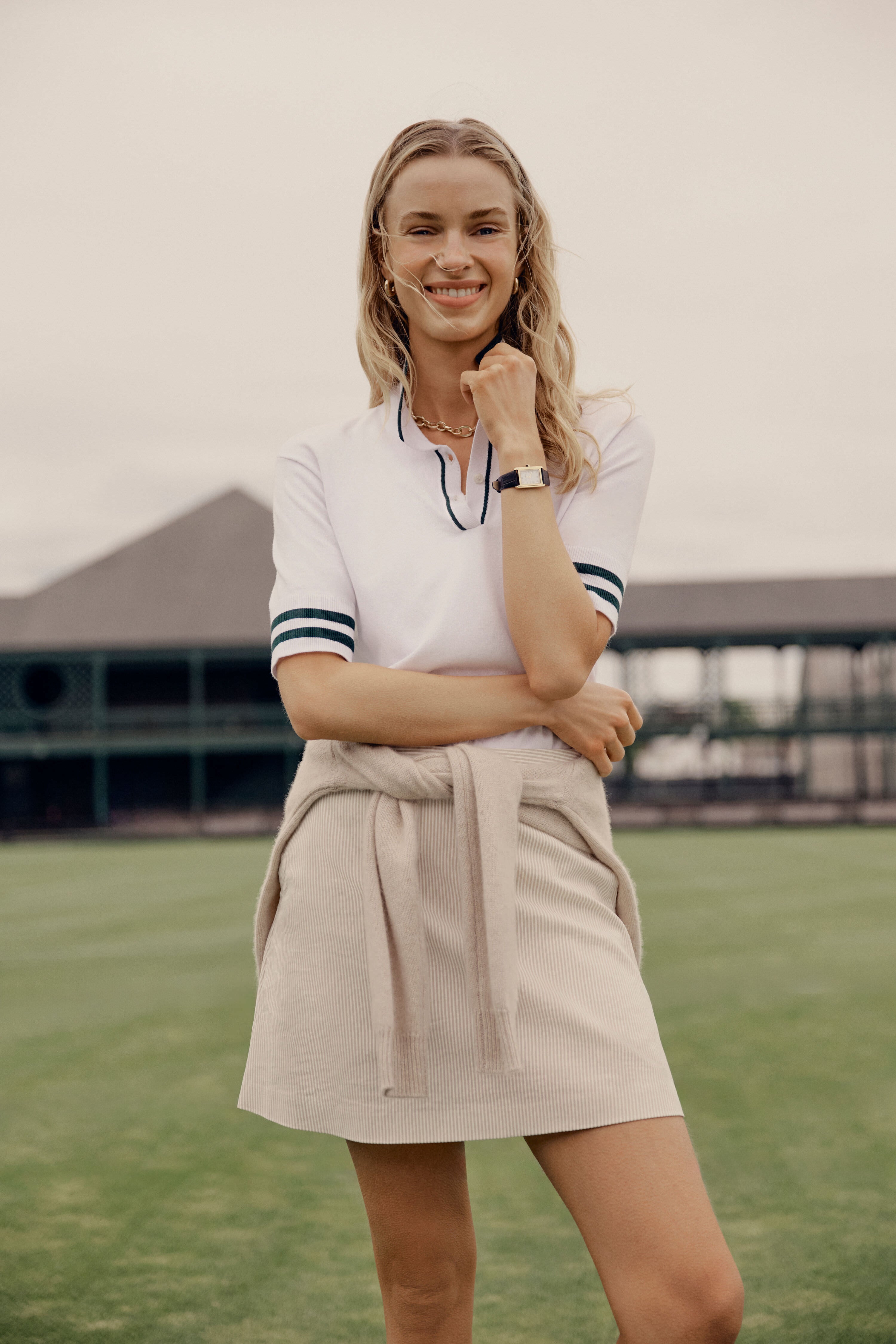 White and Green Short Sleeve Performance Knit Nora Sweater Polo-Beilave