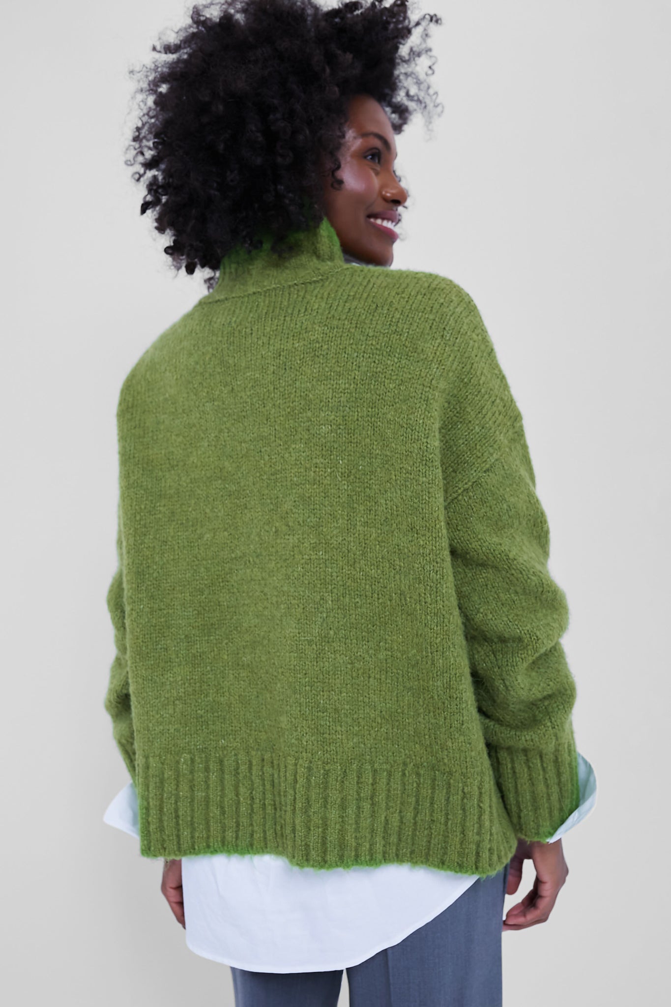 Green Boucle Hannah Turtleneck Sweater-Beilave