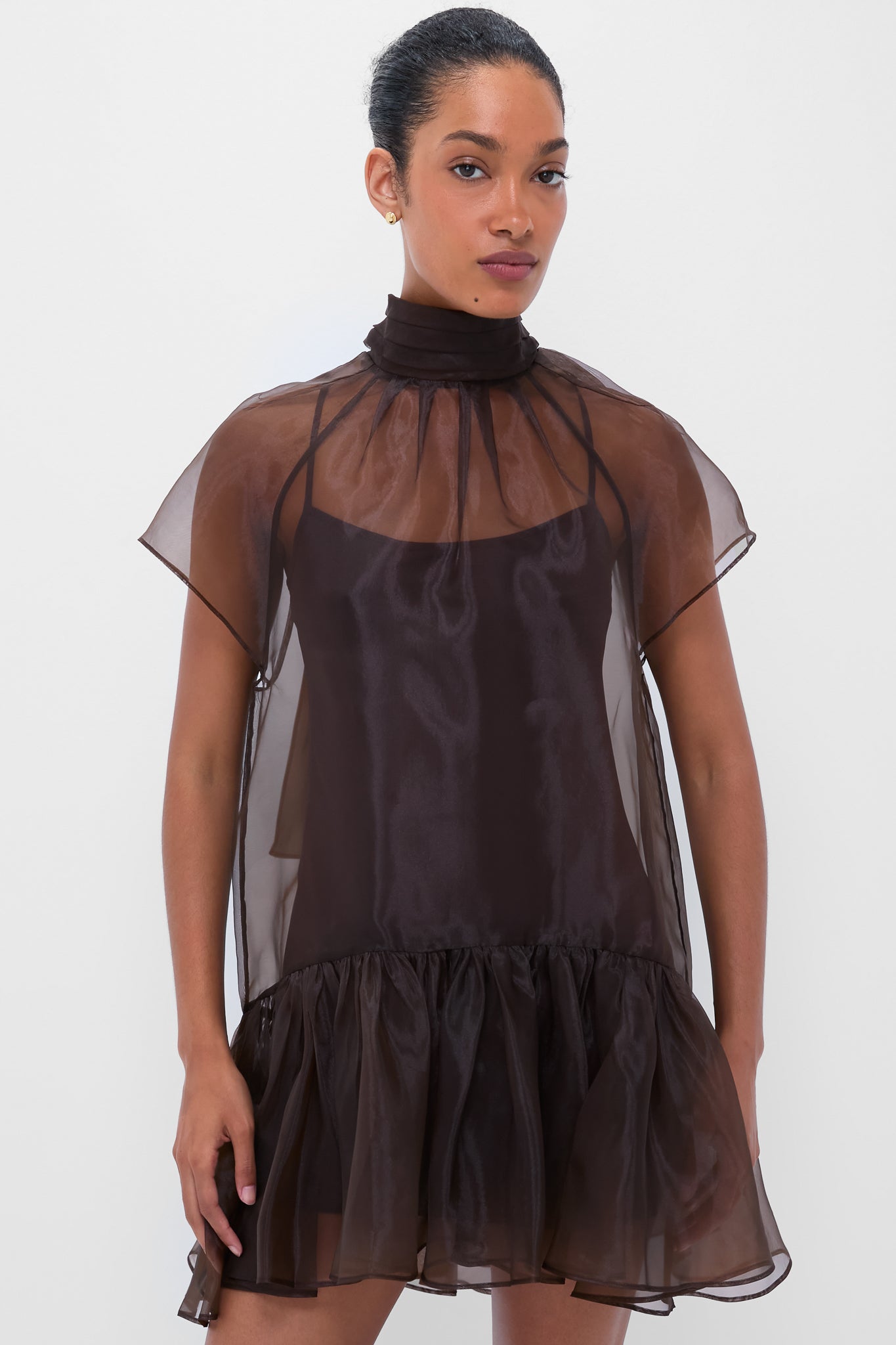 Chocolate Beaux Tiered Mini Dress-Beilave