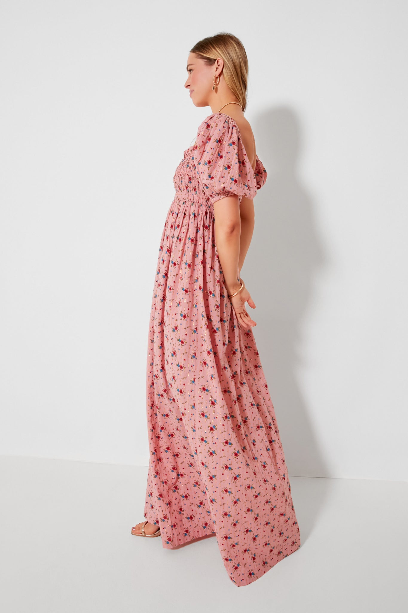 Primrose and Bouquet Floral Aurora Puff Sleeve Maxi Dress-Beilave