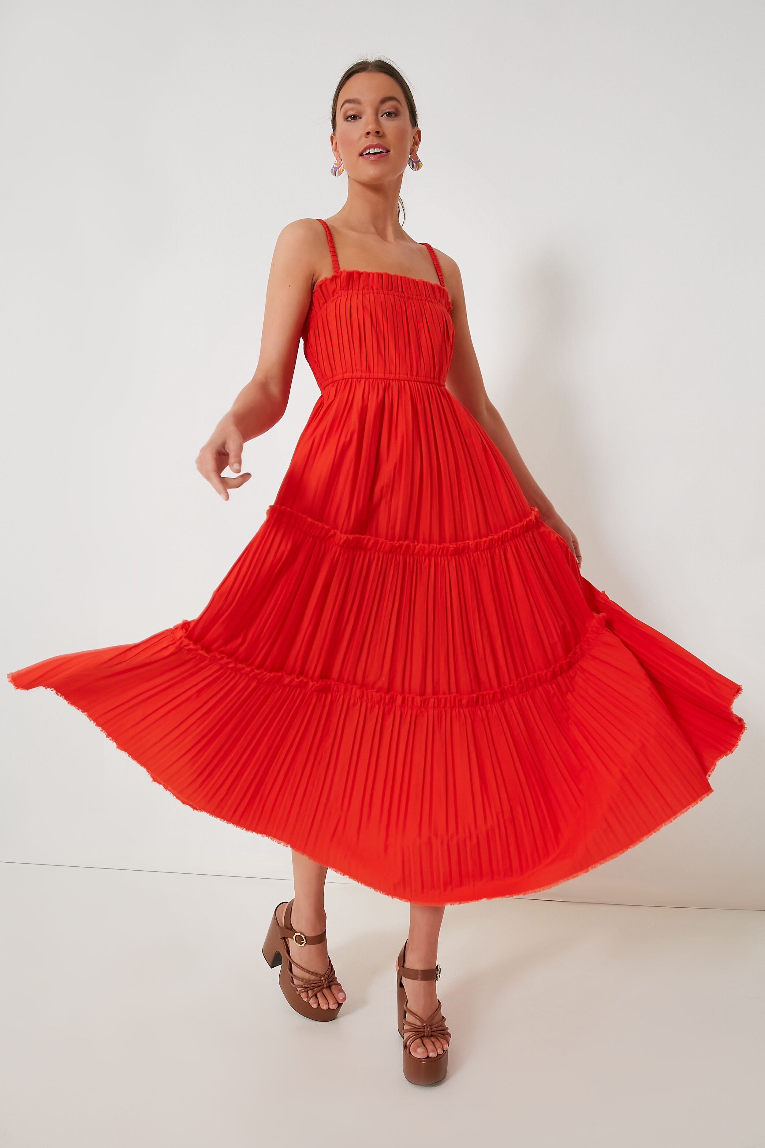 Poppy Greir Pleating Slip Dress-Beilave