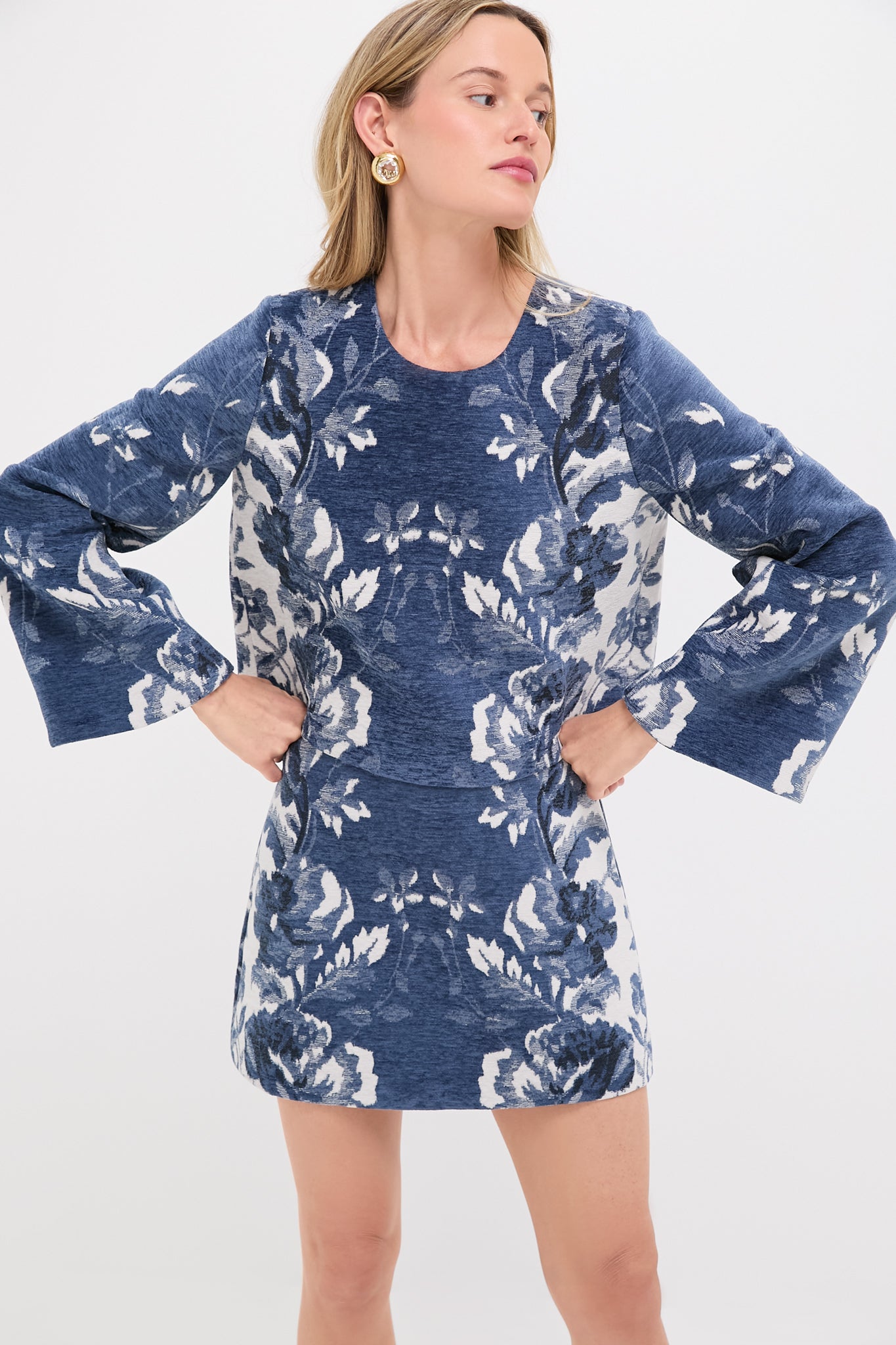 Indigo Reflection Knit Jacquard Maxine Top-Beilave