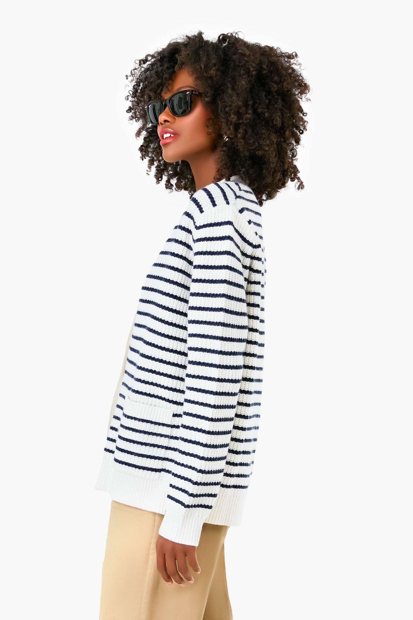 The Cream and Navy Monica Cardigan-Beilave