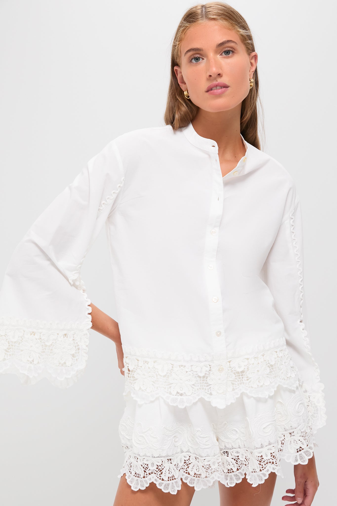 White Iyla Soutache Long Sleeve Blouse-Beilave