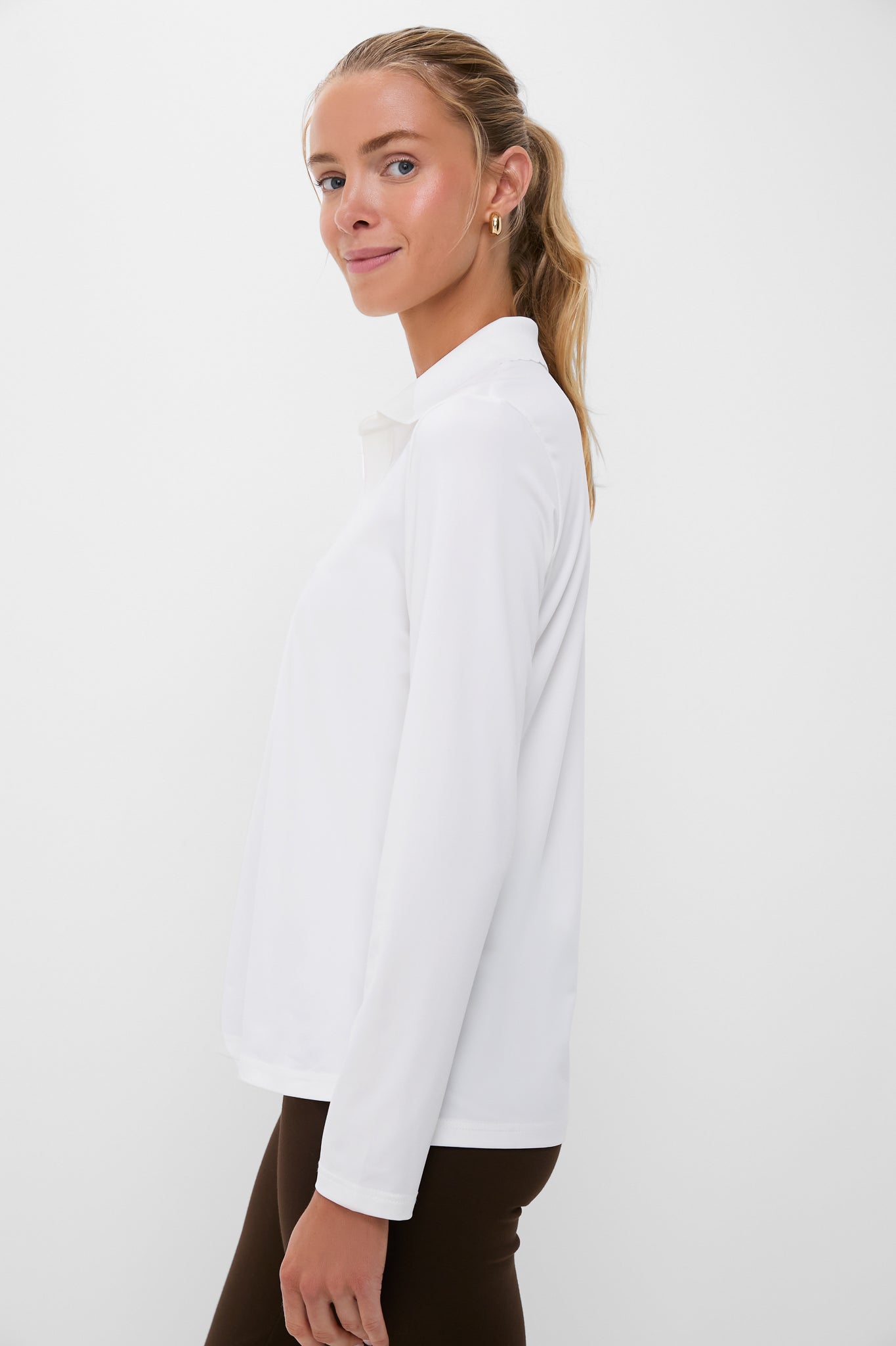 White Long Sleeve Performance Jersey Caroline Polo-Beilave