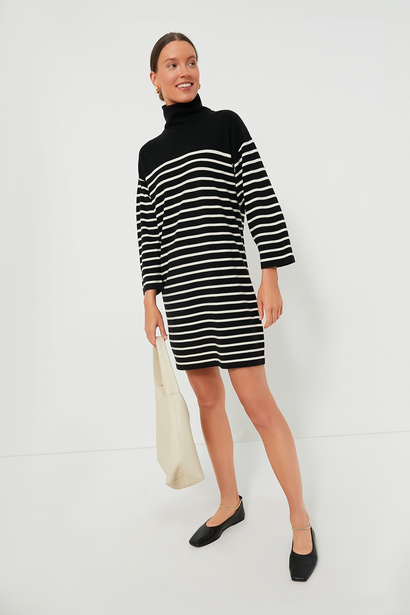 Striped Durand Turtleneck Dress-Beilave