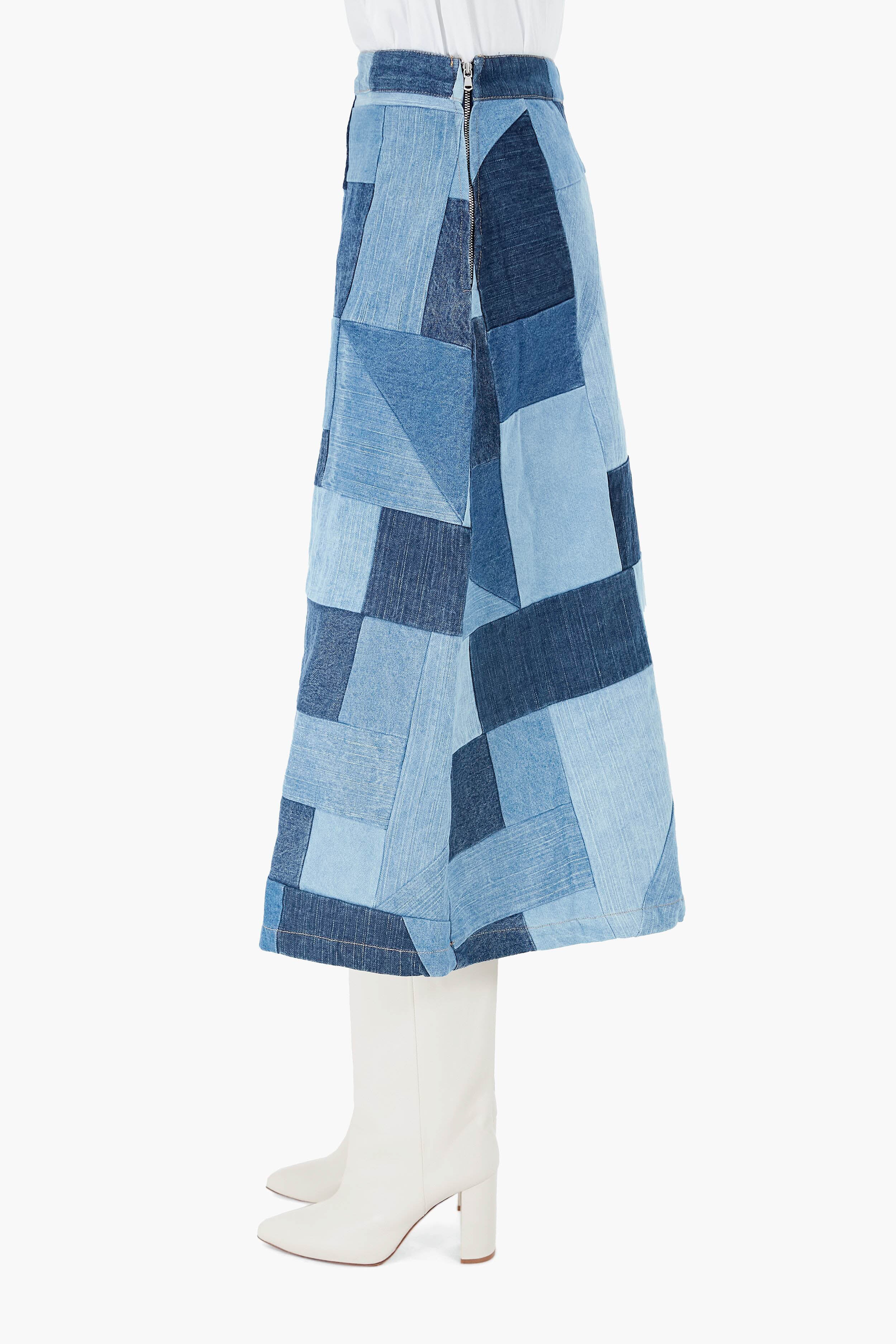 Diego Denim Patched Skirt-Beilave