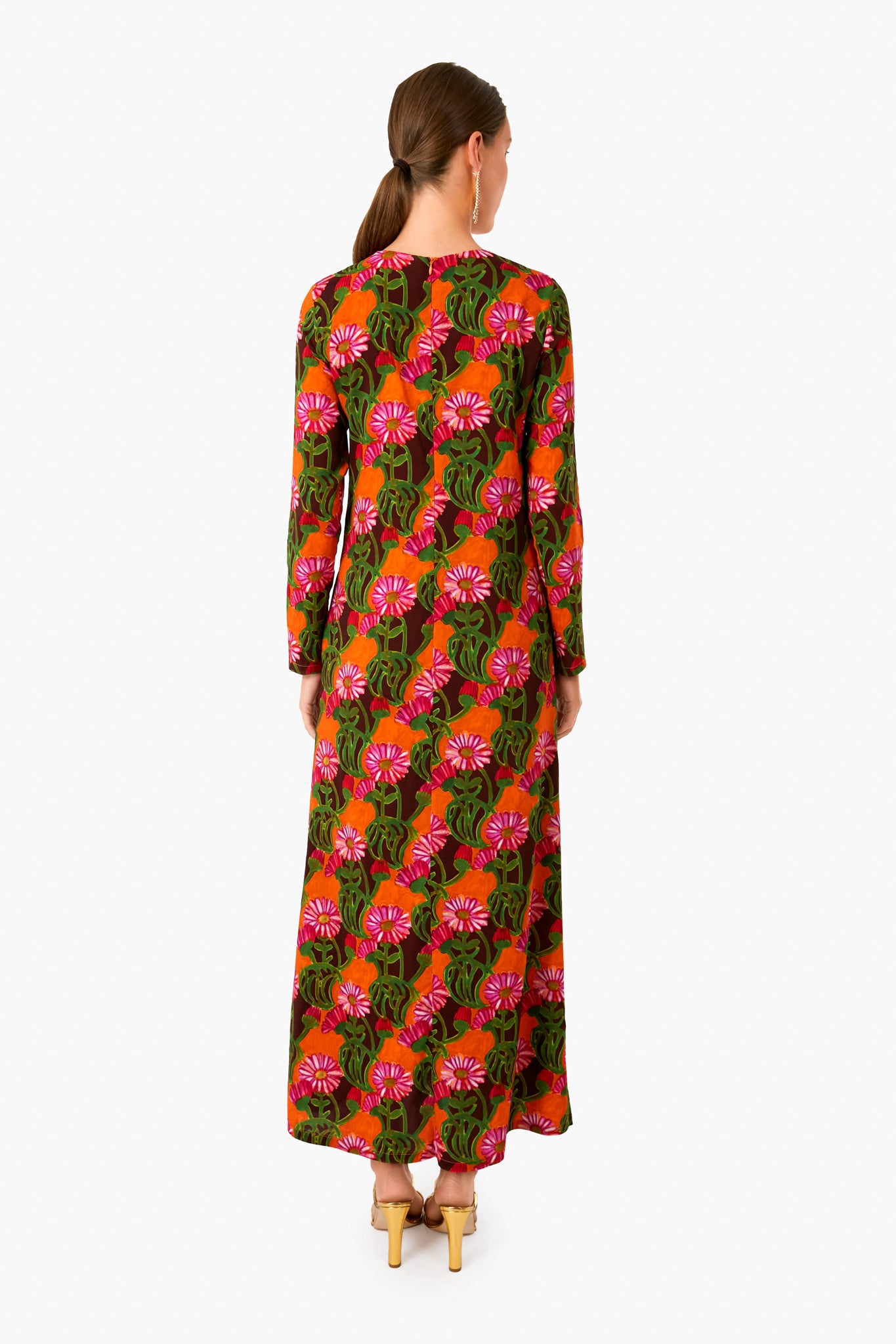 Orange Gerber Long Sleeve Swing Dress-Beilave