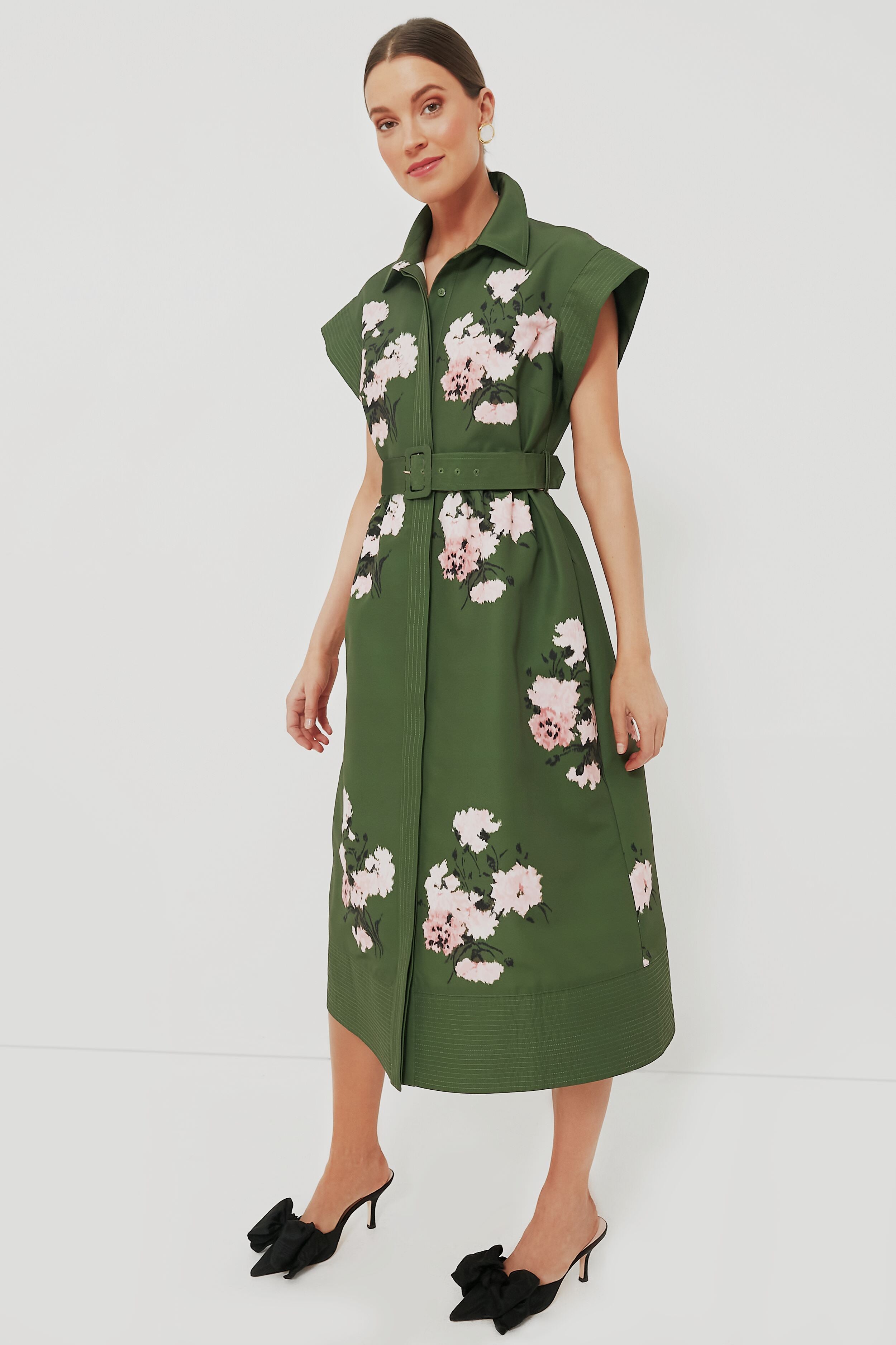 Olive and Pressed Powder Floral Chloe Dress-Beilave