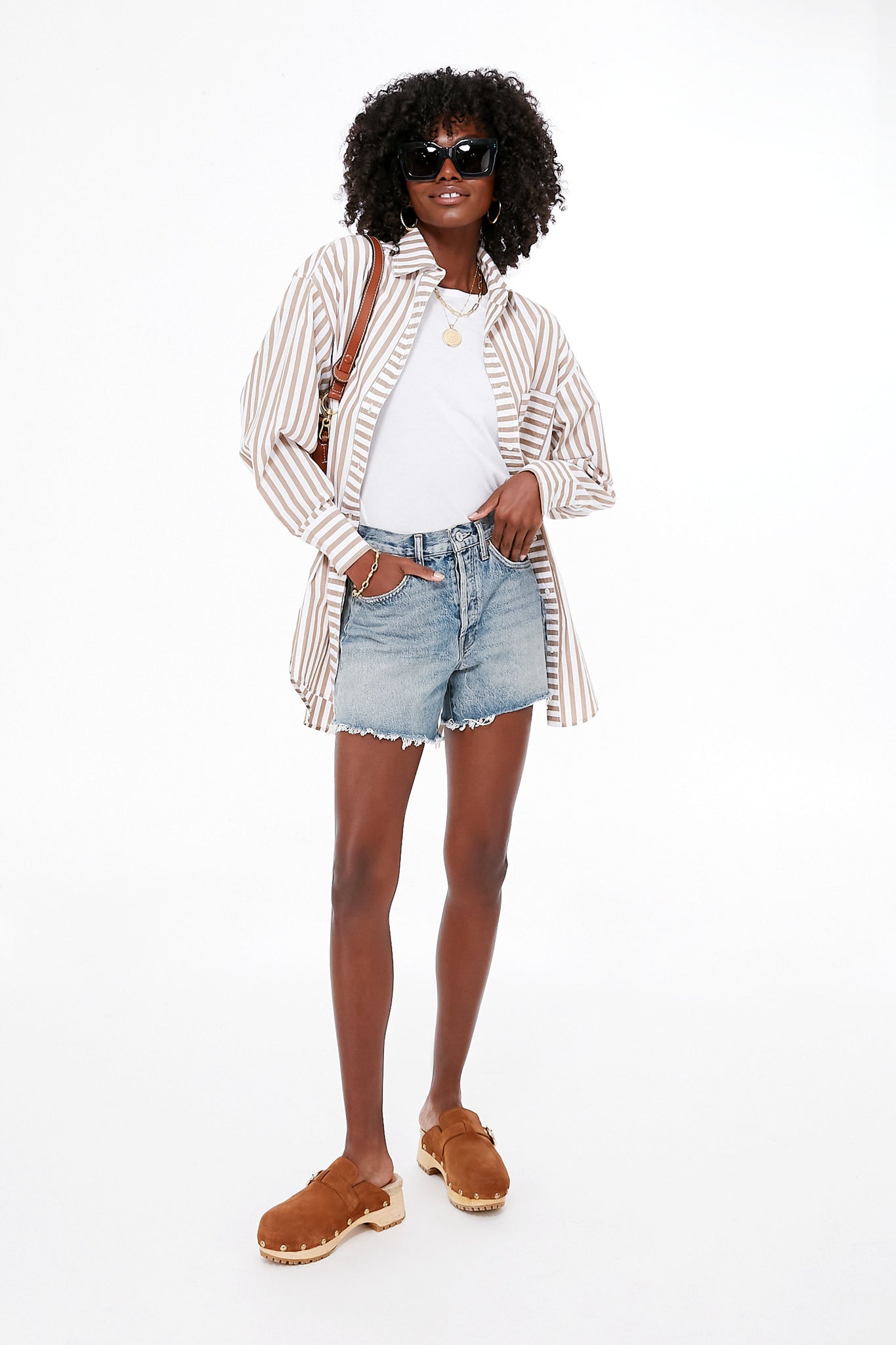 Tan Stripes Oversized Button Down-Beilave